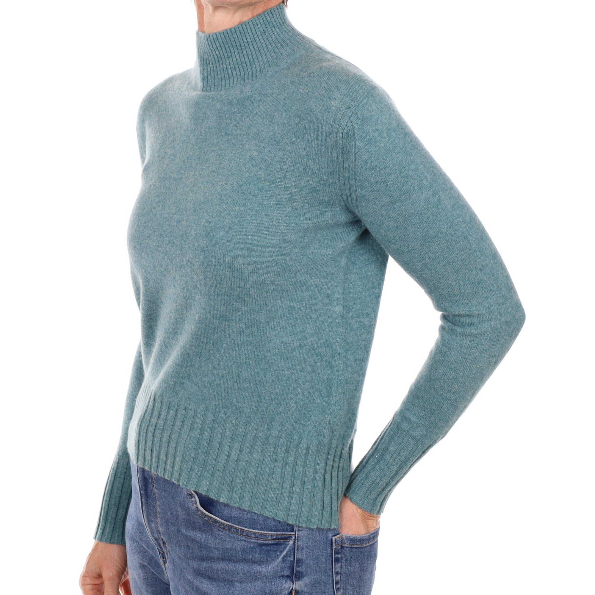 Deep Sea Blue Cashmere Turtle Neck Jumper Small