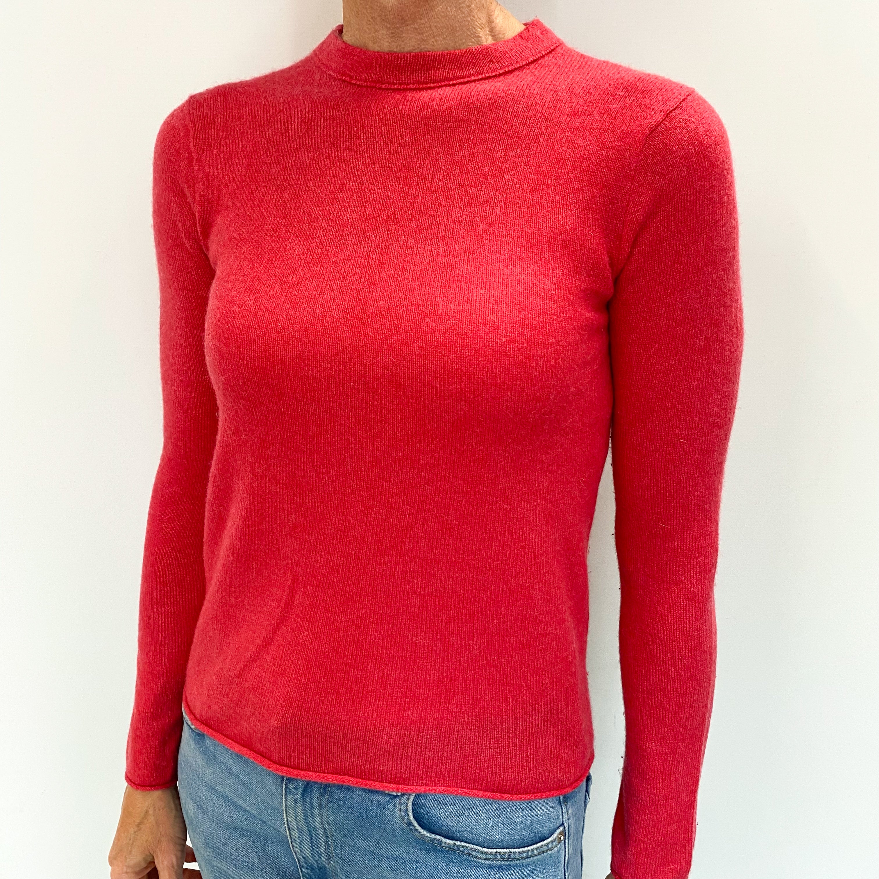 Watermelon Pink Cashmere Crew Neck Jumper Small