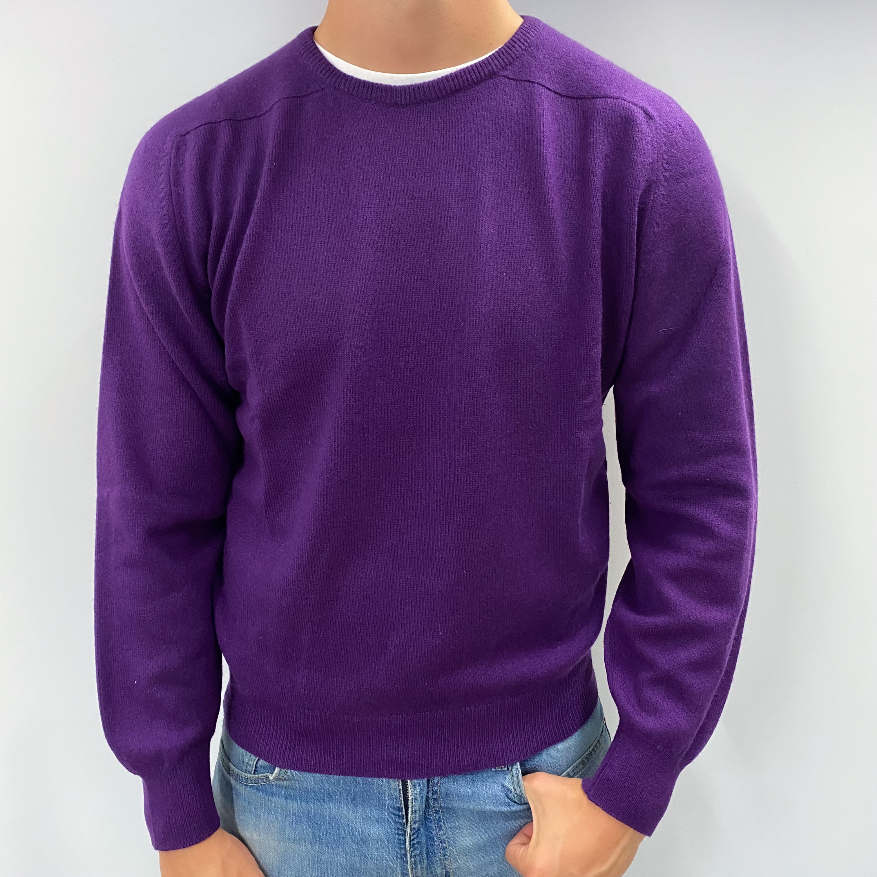 Men's Blueberry Purple Cashmere Crew Neck Jumper XL