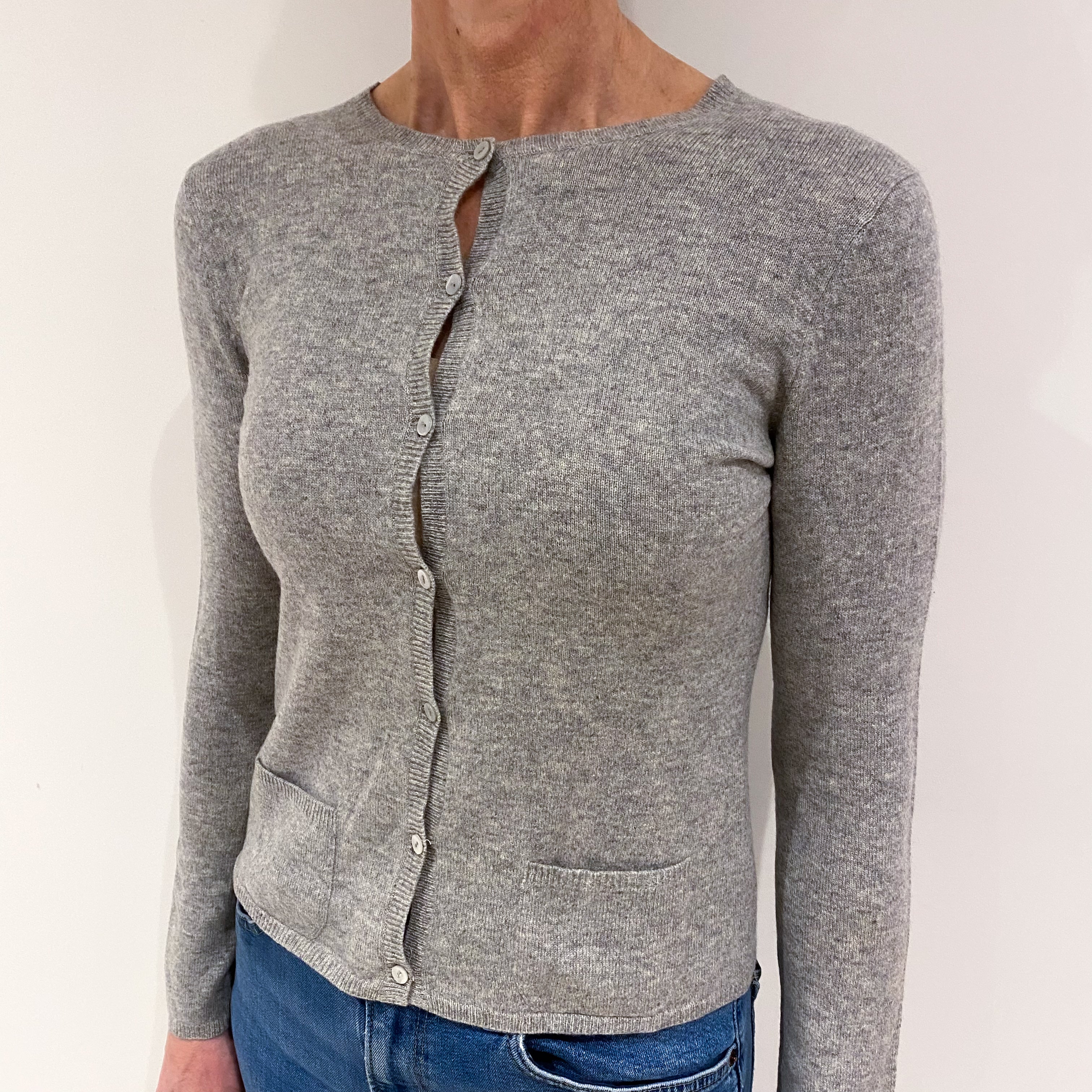 Smoke Grey Cashmere Crew Neck Cardigan Small