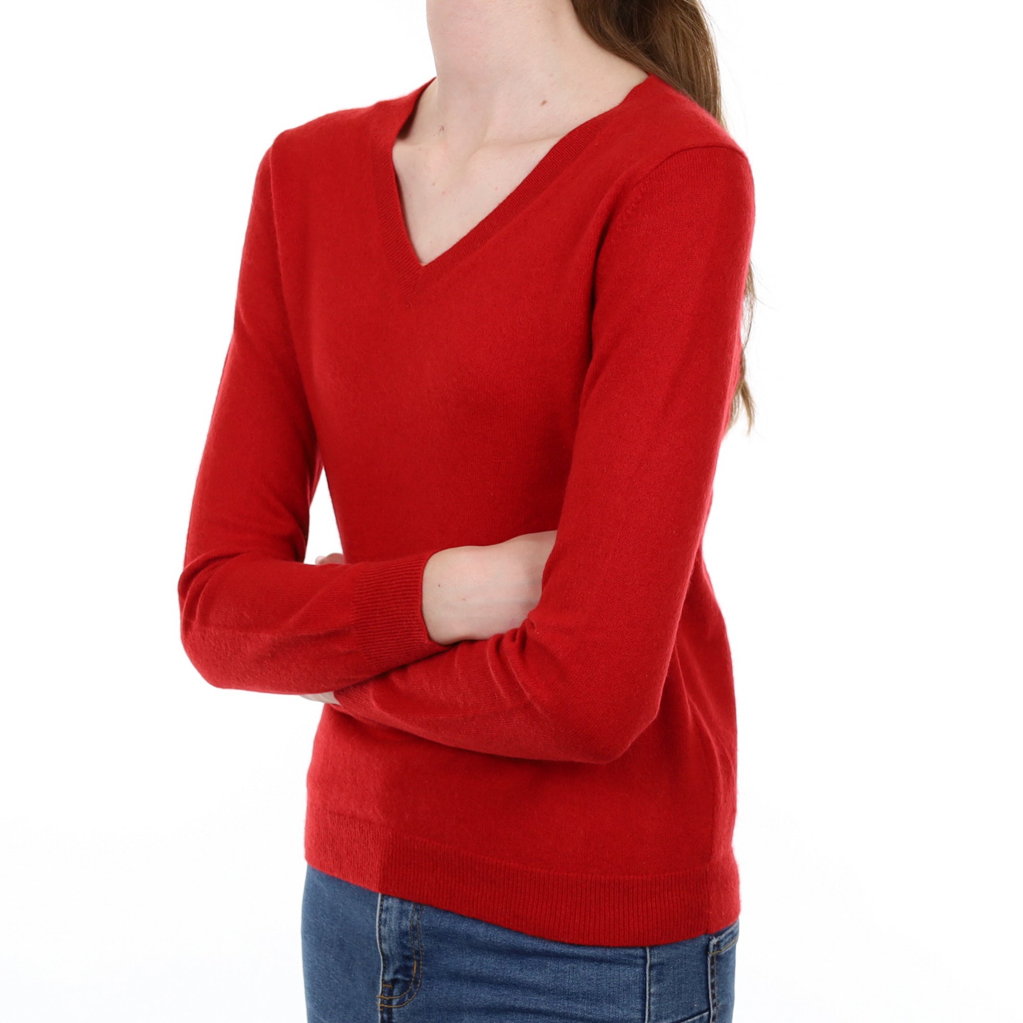 Scarlet Red Cashmere V Neck Jumper Extra Small