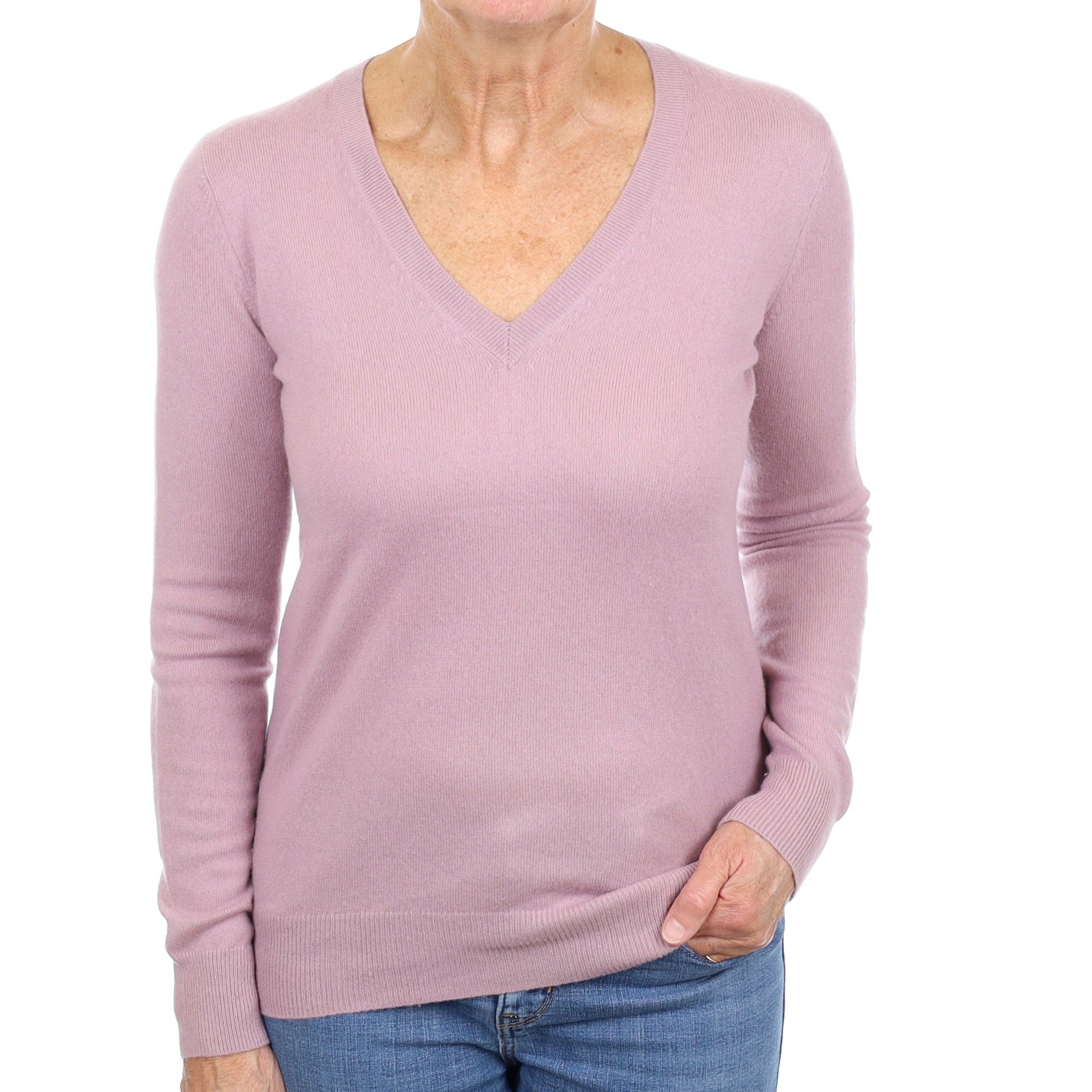 Theory Dusky Mauve Cashmere V Neck Jumper Medium