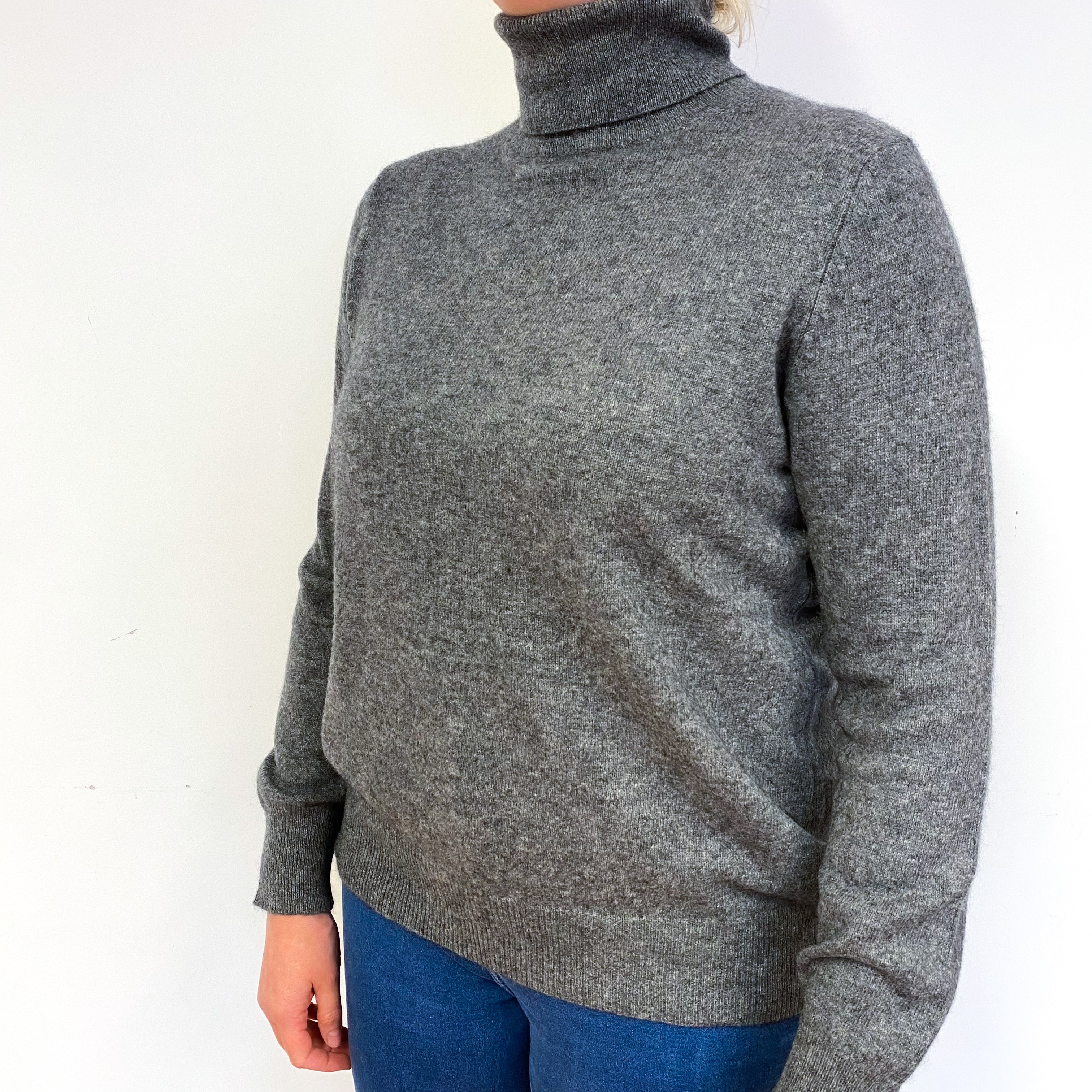 Slate Grey Cashmere Polo Neck Jumper Large