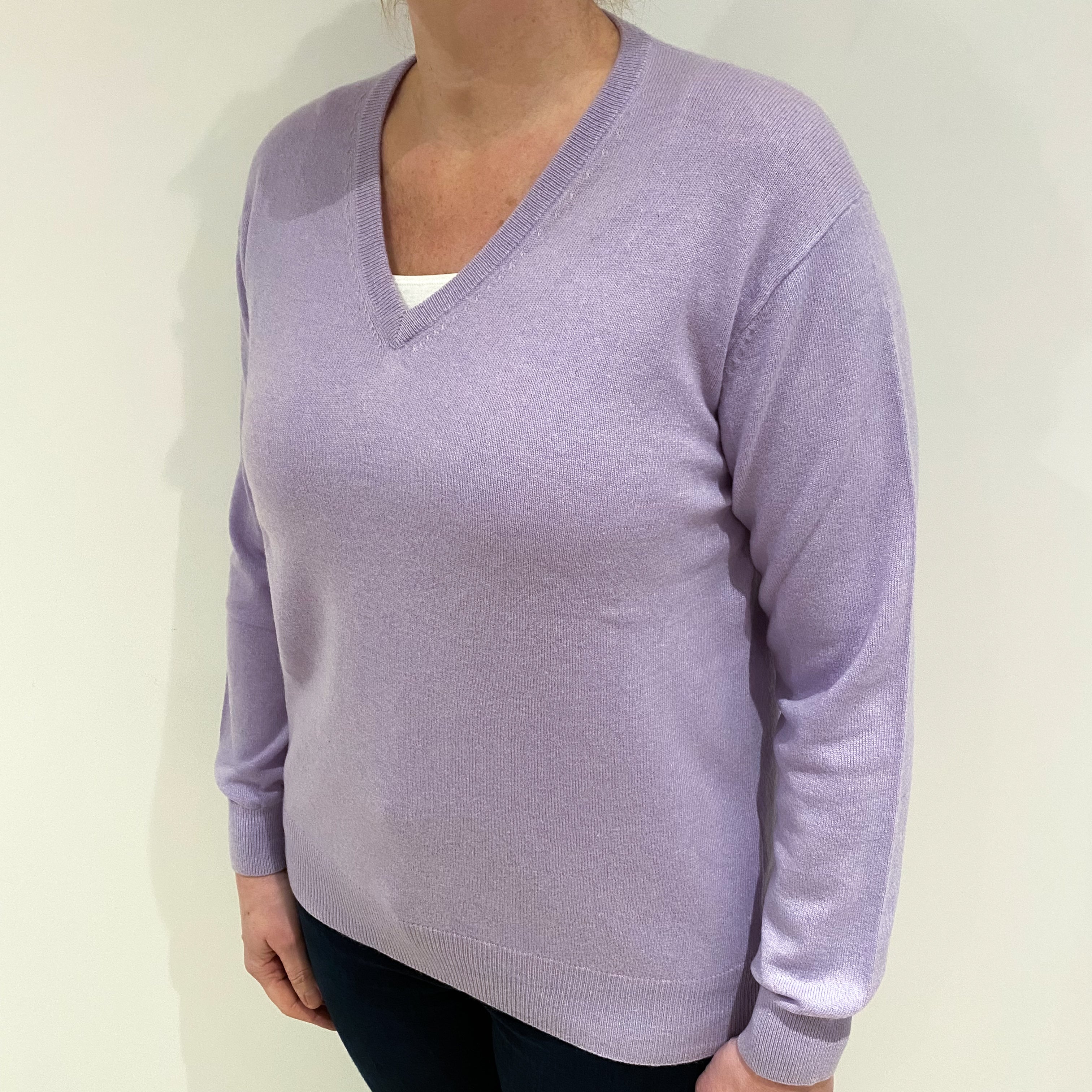 Lilac Purple Cashmere V Neck Jumper Large