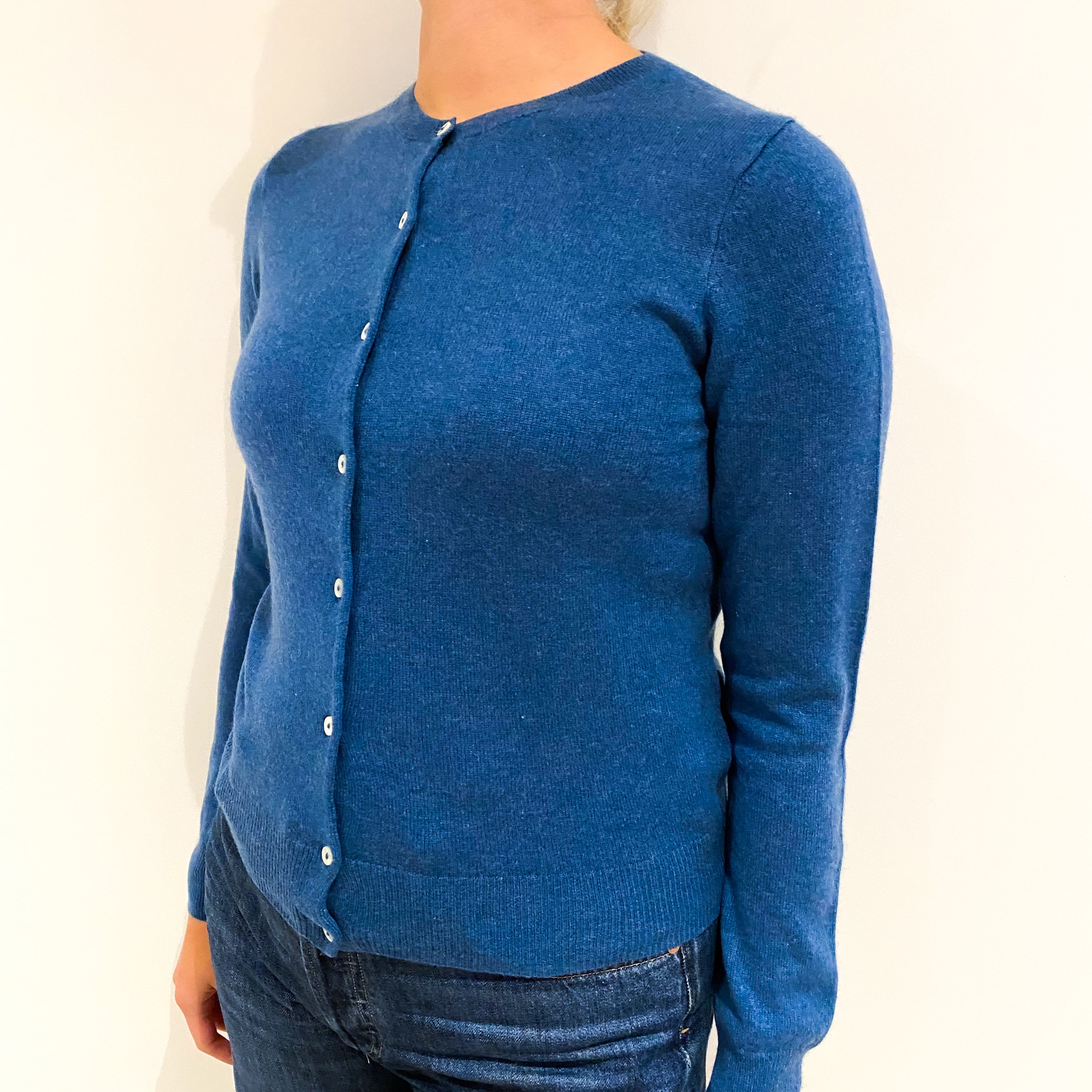 Ocean Blue Cashmere Crew Neck Cardigan Small