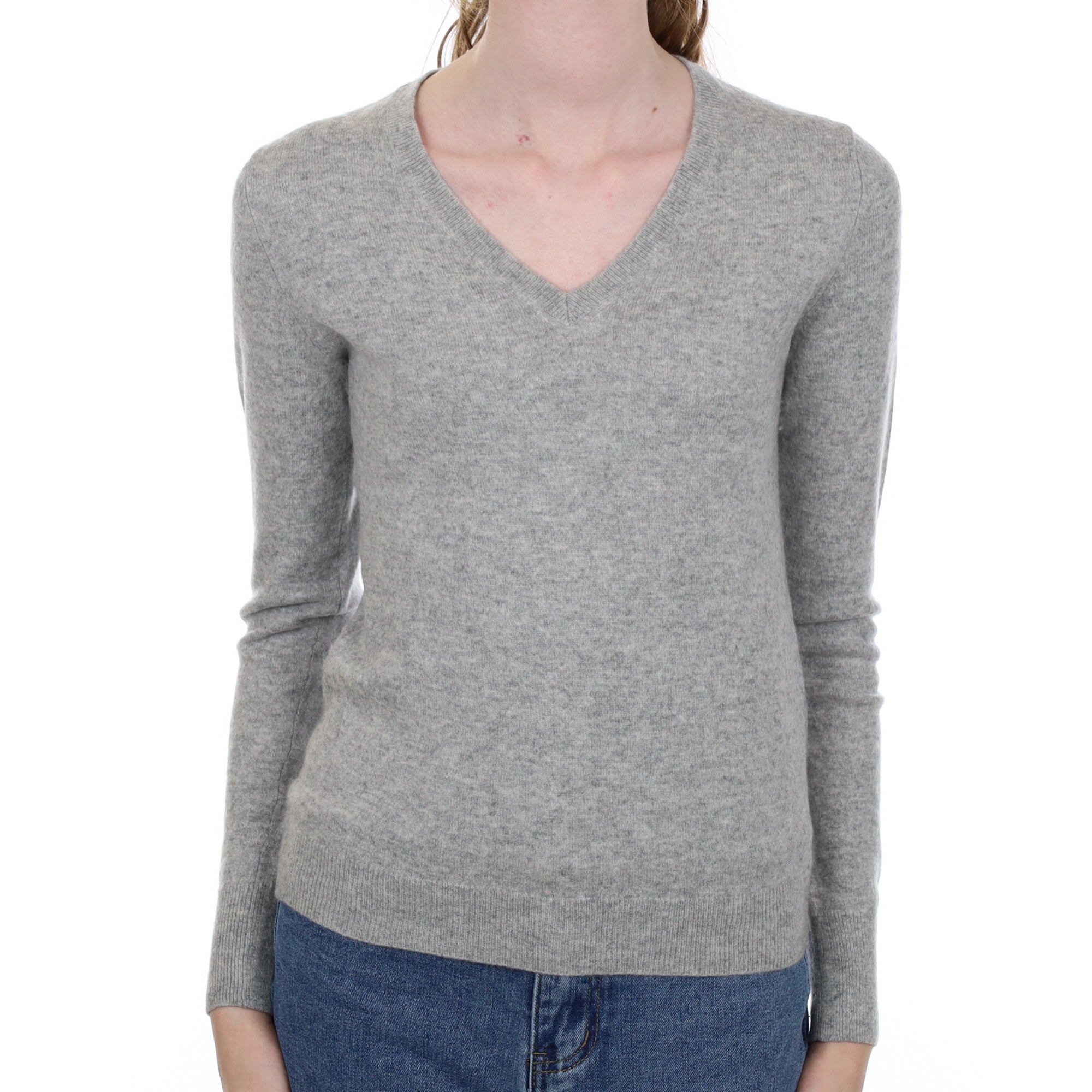 Smoke Grey Cashmere V Neck Jumper Extra Small