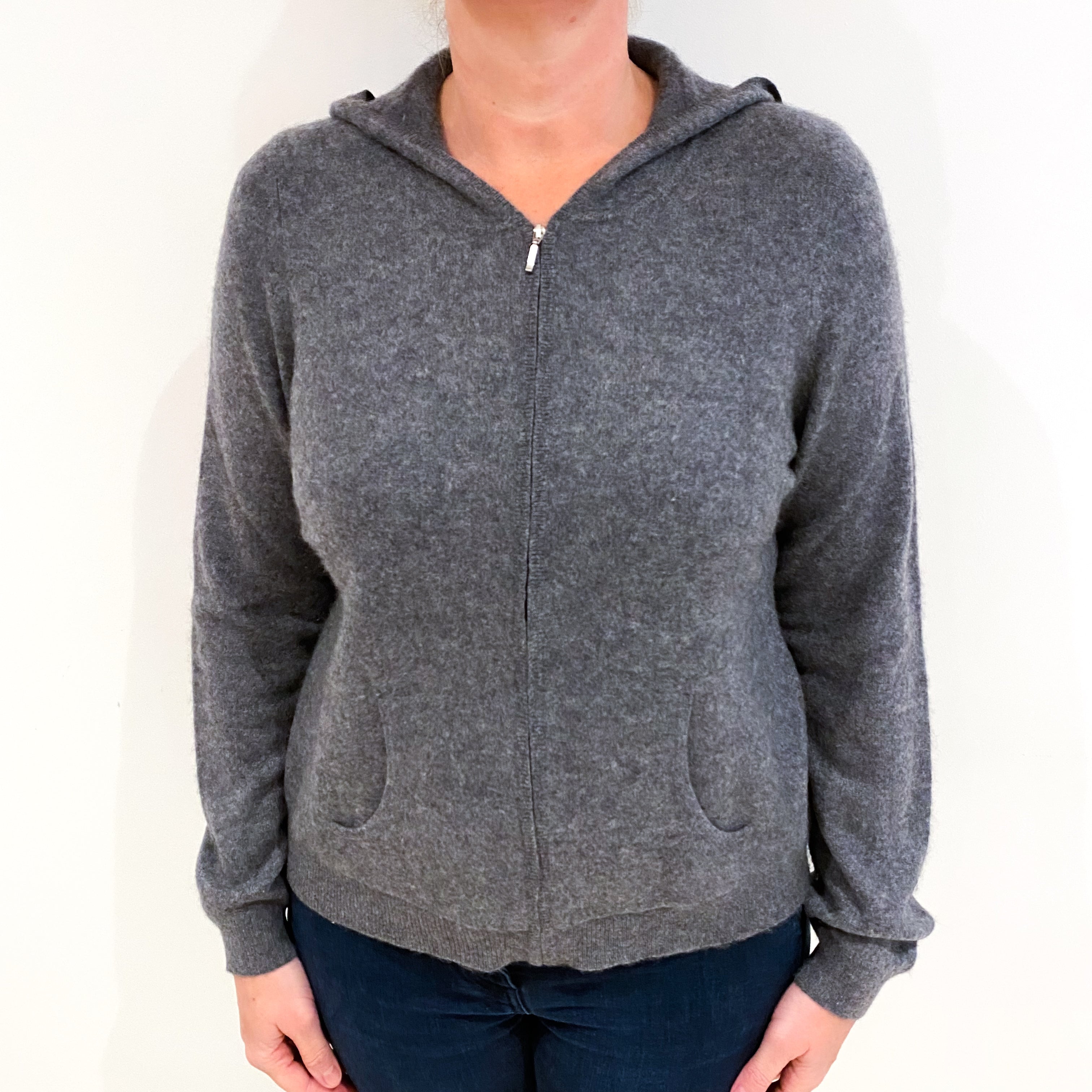 Slate Grey Cashmere Zip Up Hoodie Large
