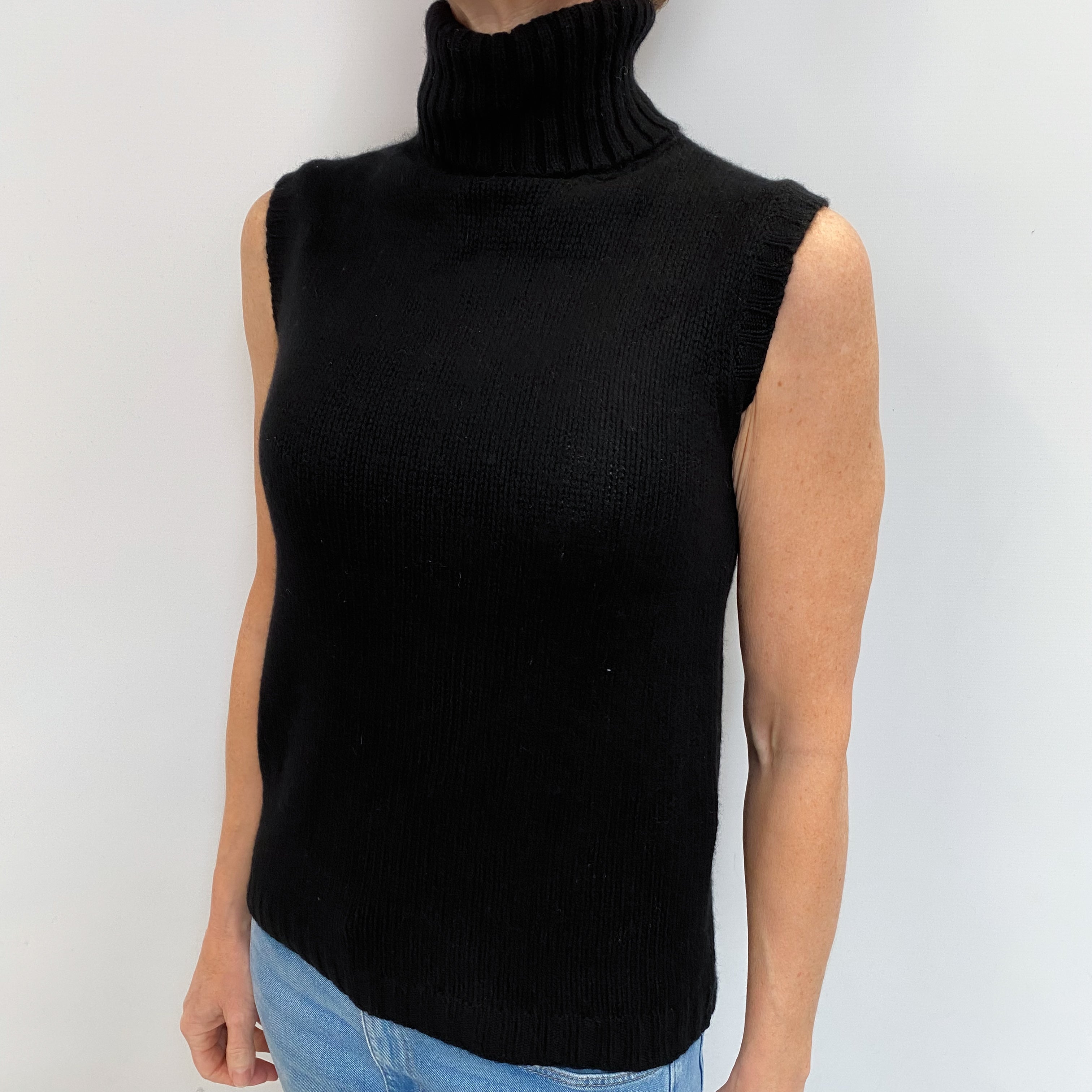 Black Cashmere Polo Neck Sleeveless Jumper Small