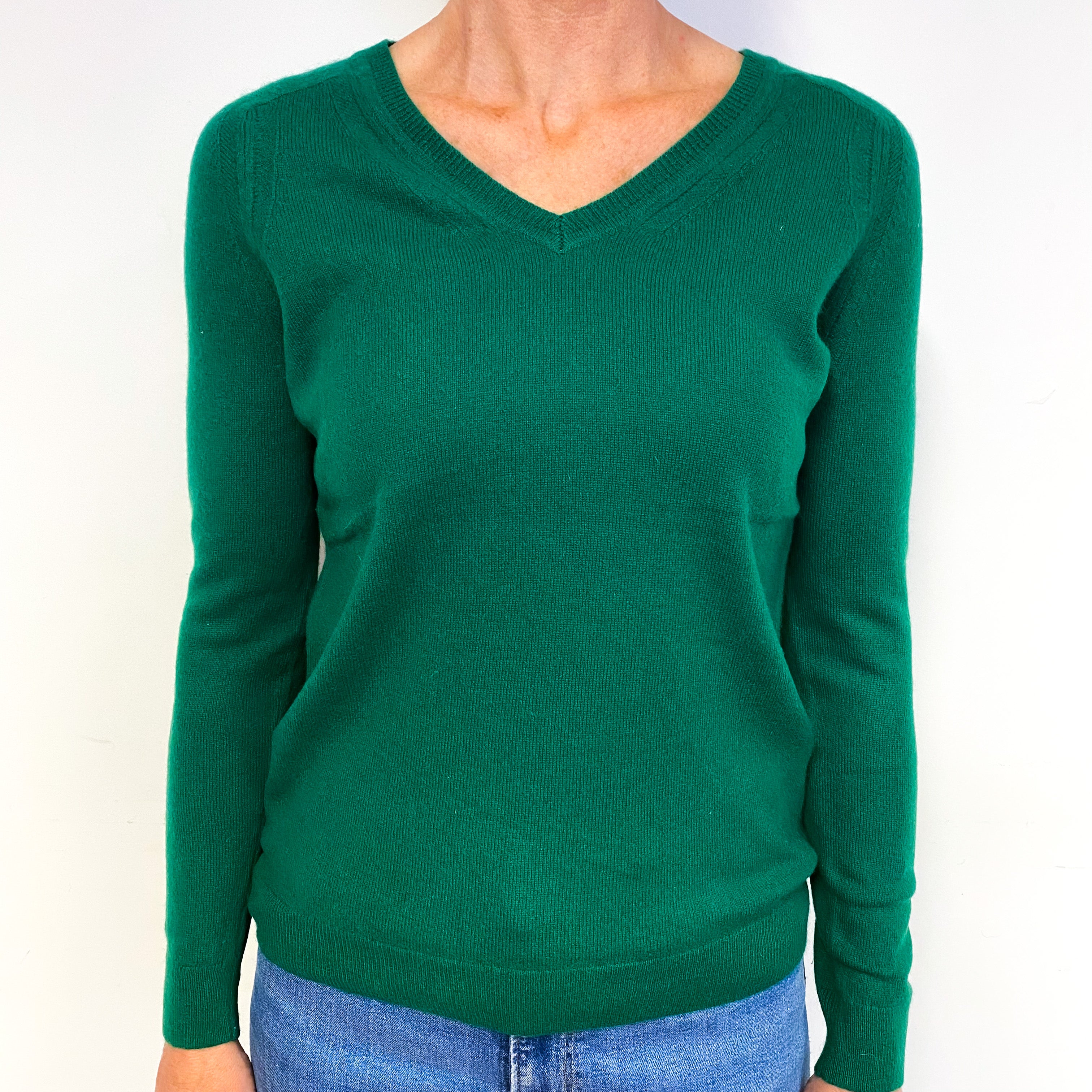 Shamrock Green Cashmere V-Neck Jumper Medium