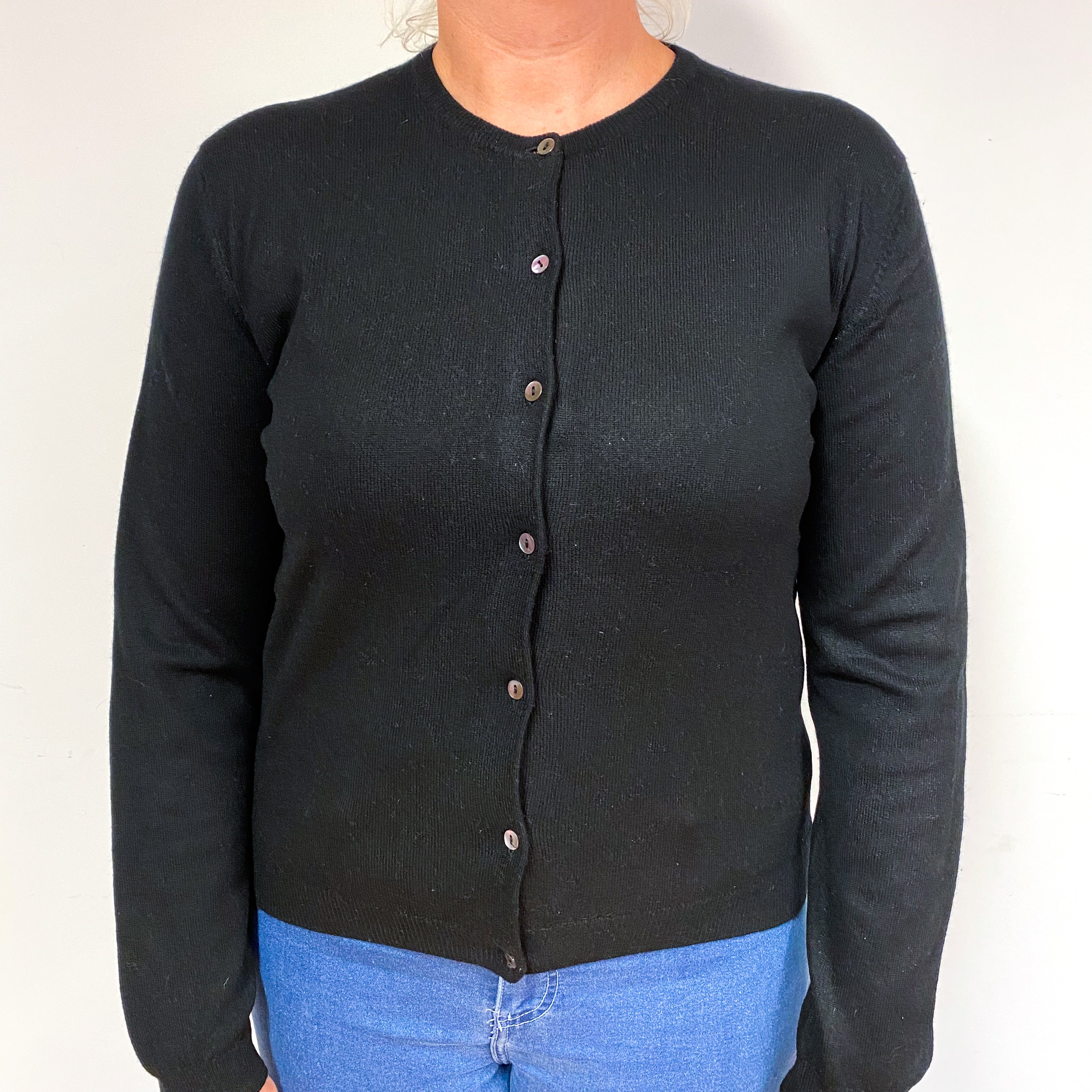 Black Cashmere Crew Neck Cardigan Large
