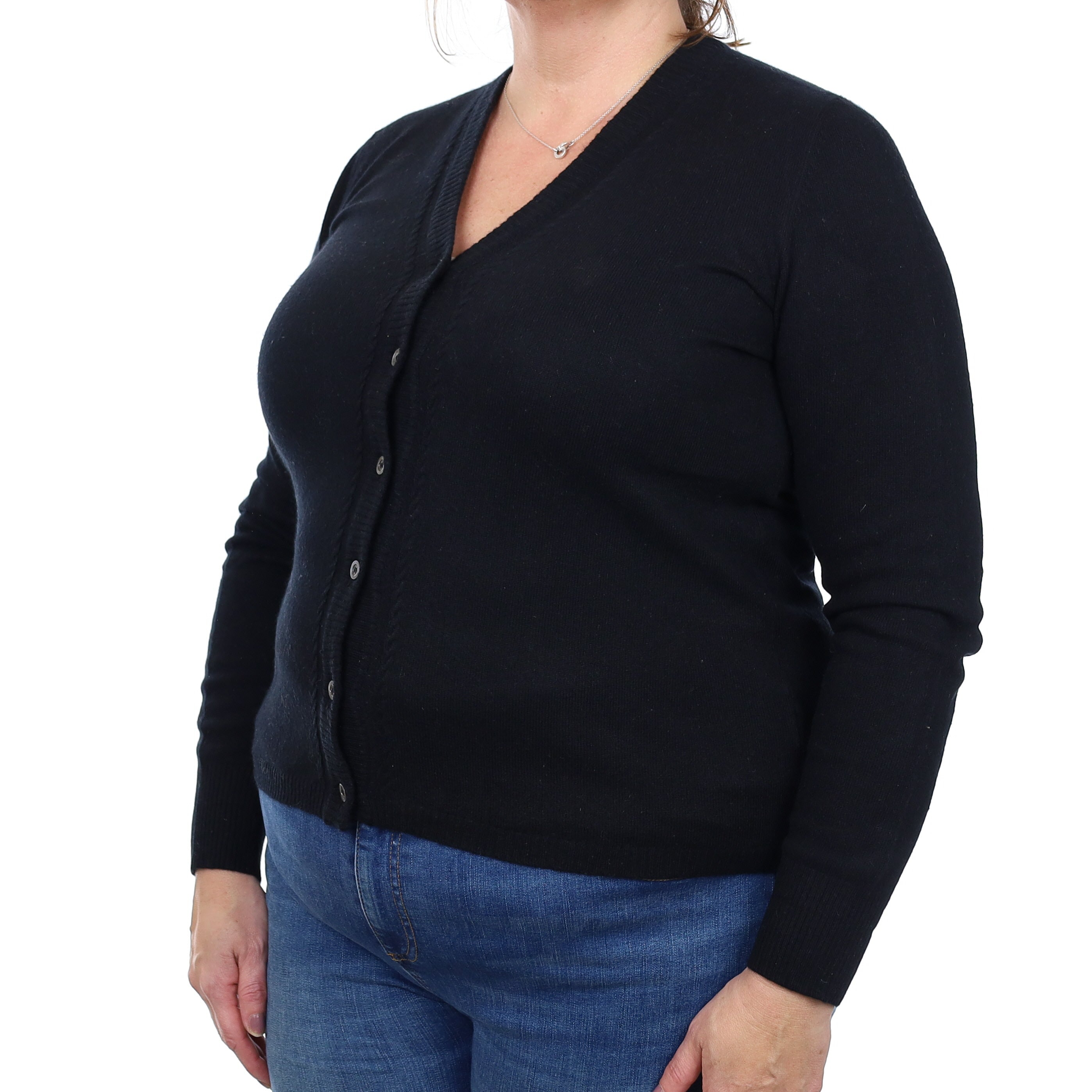 Italian Black Cashmere V Neck Cardigan Extra Large