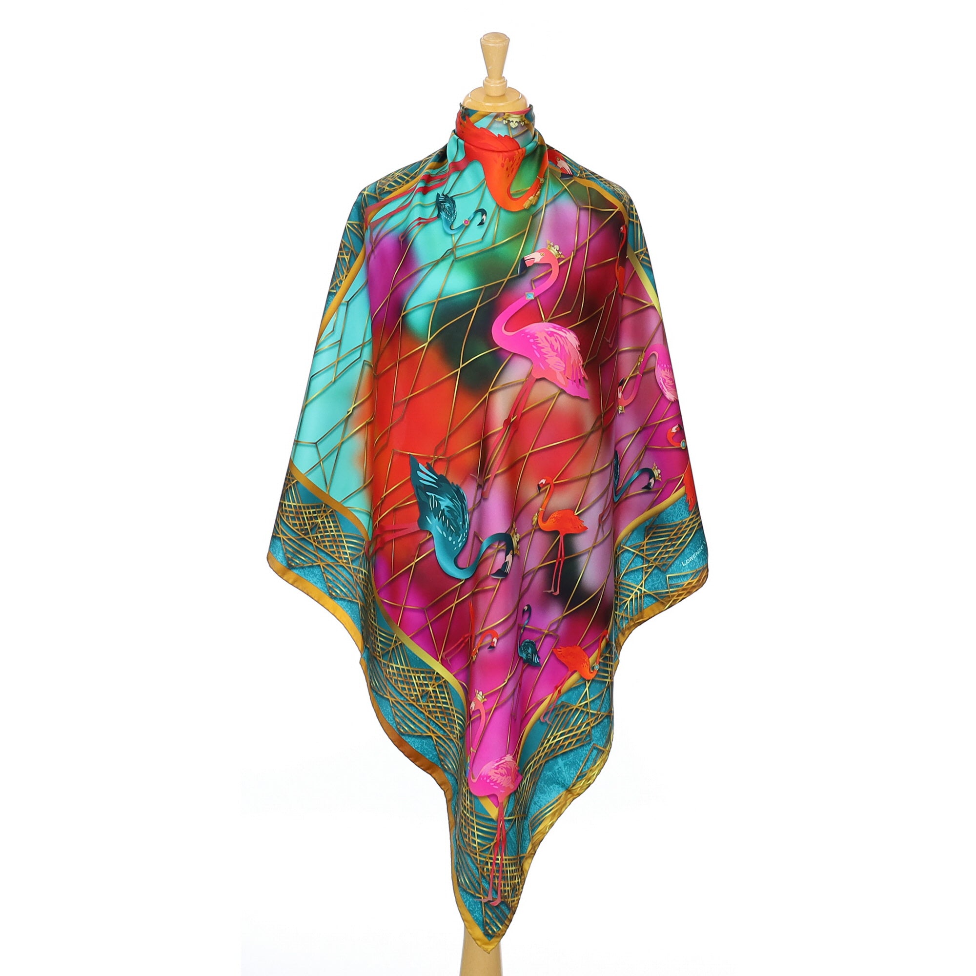 Lorenzo Vittani Colourful Flamingo Design Silk Scarf