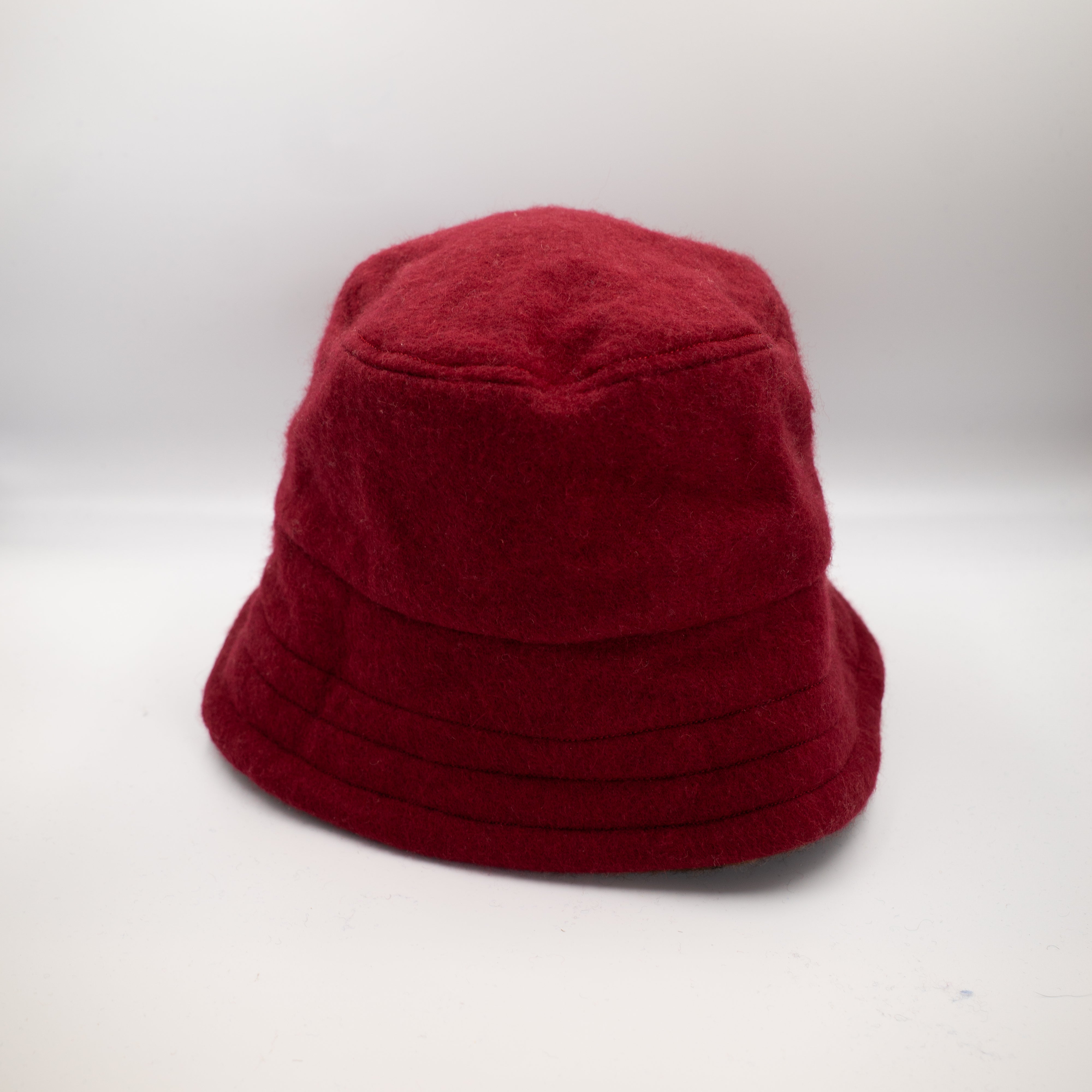 Crimson Red and Animal Print Reversible Cashmere Bucket Hat Small