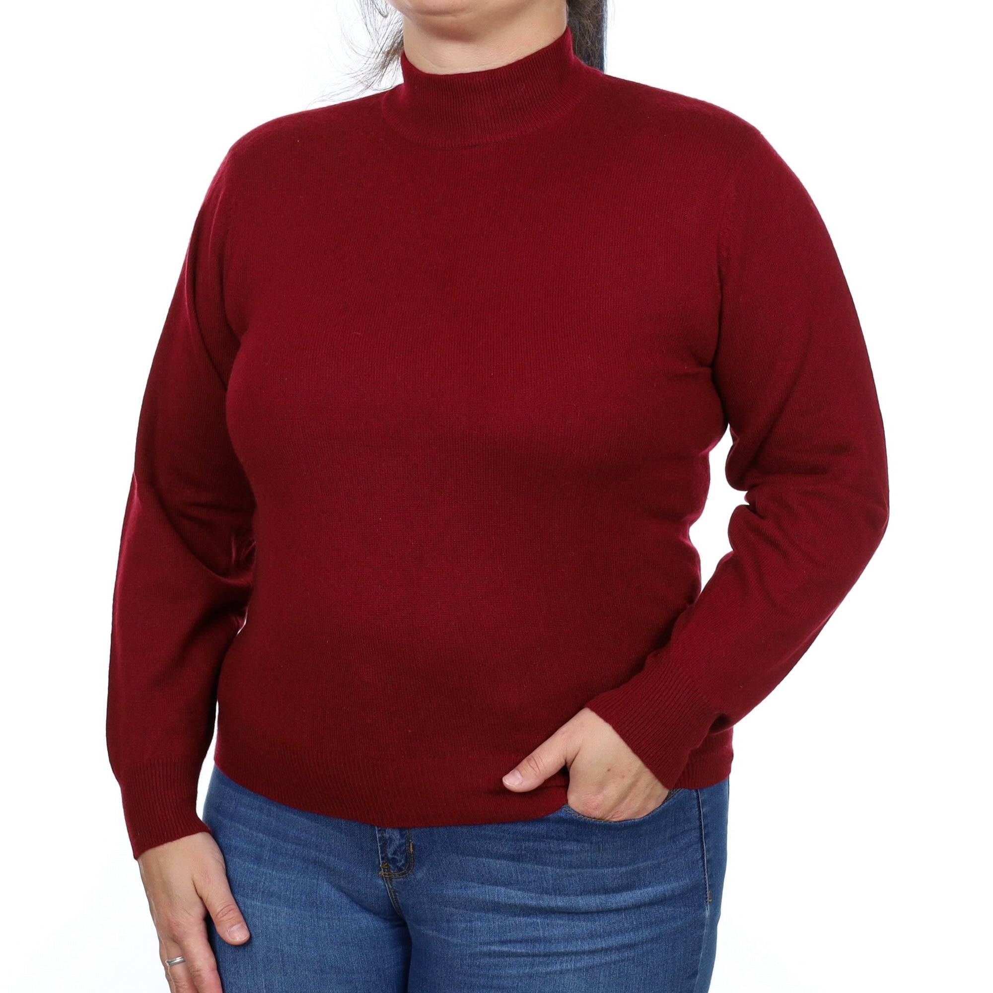 Burgundy Red Cashmere Turtle Neck Jumper Large