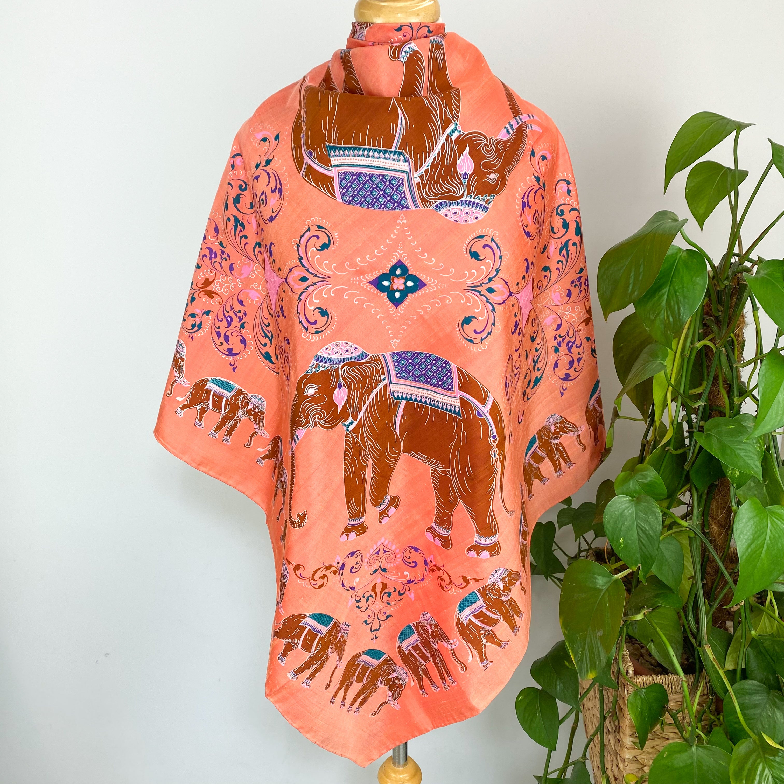 Elephant Design Thai Silk Scarf