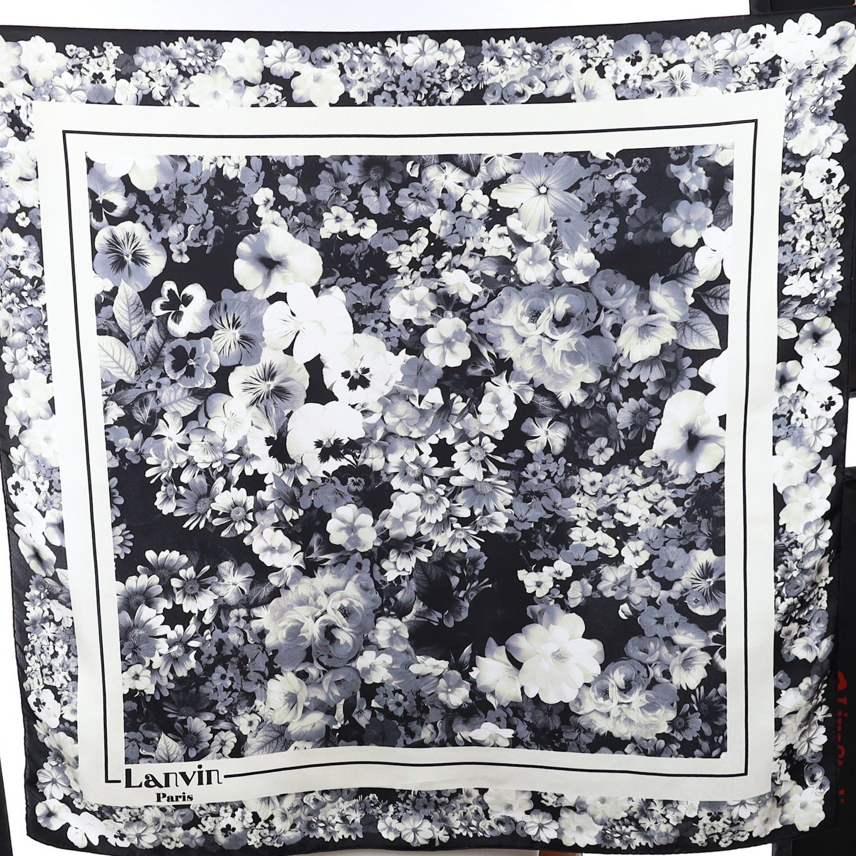 Lanvin Monochrome Floral Silk Scarf