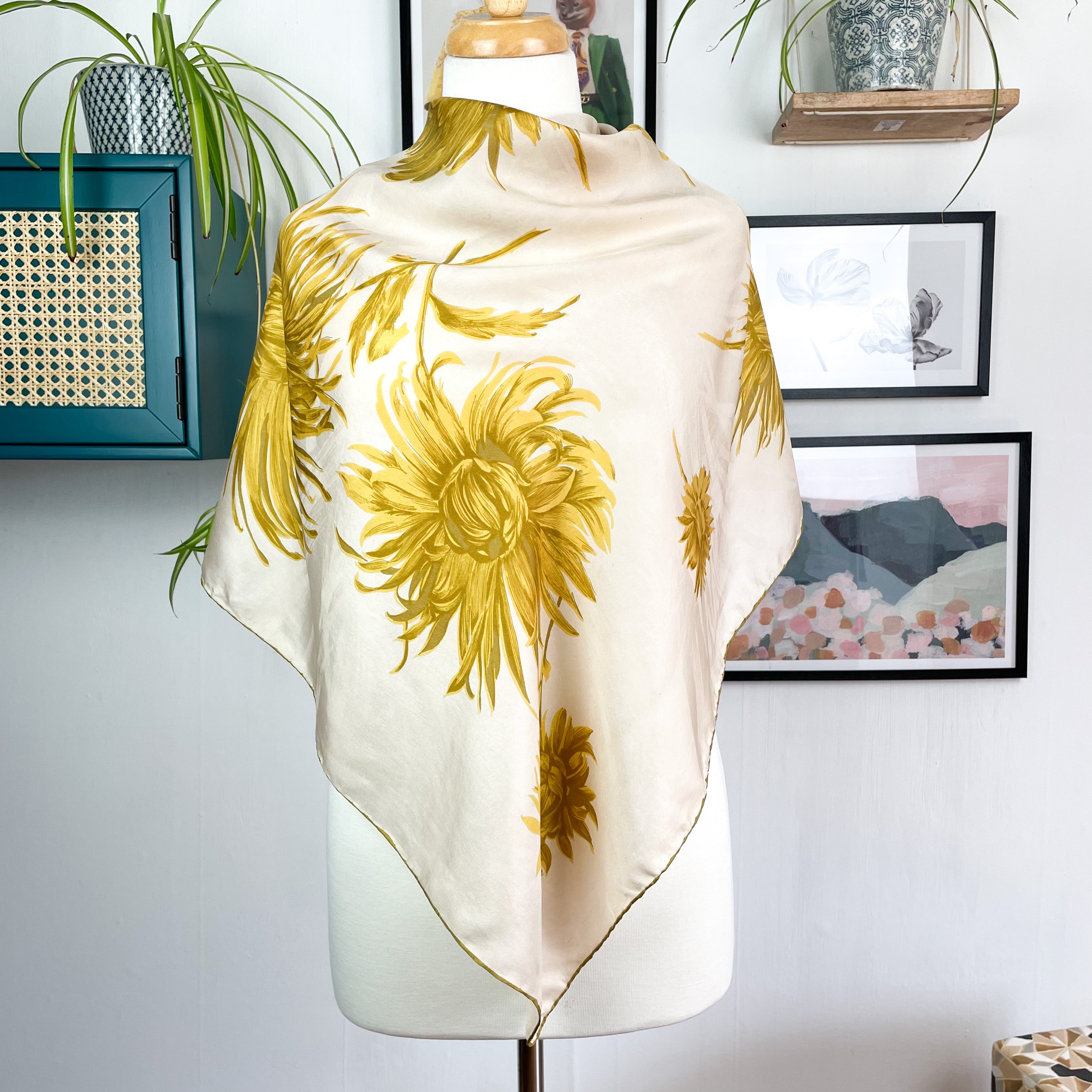 1960s French Floral Vintage Silk Scarf