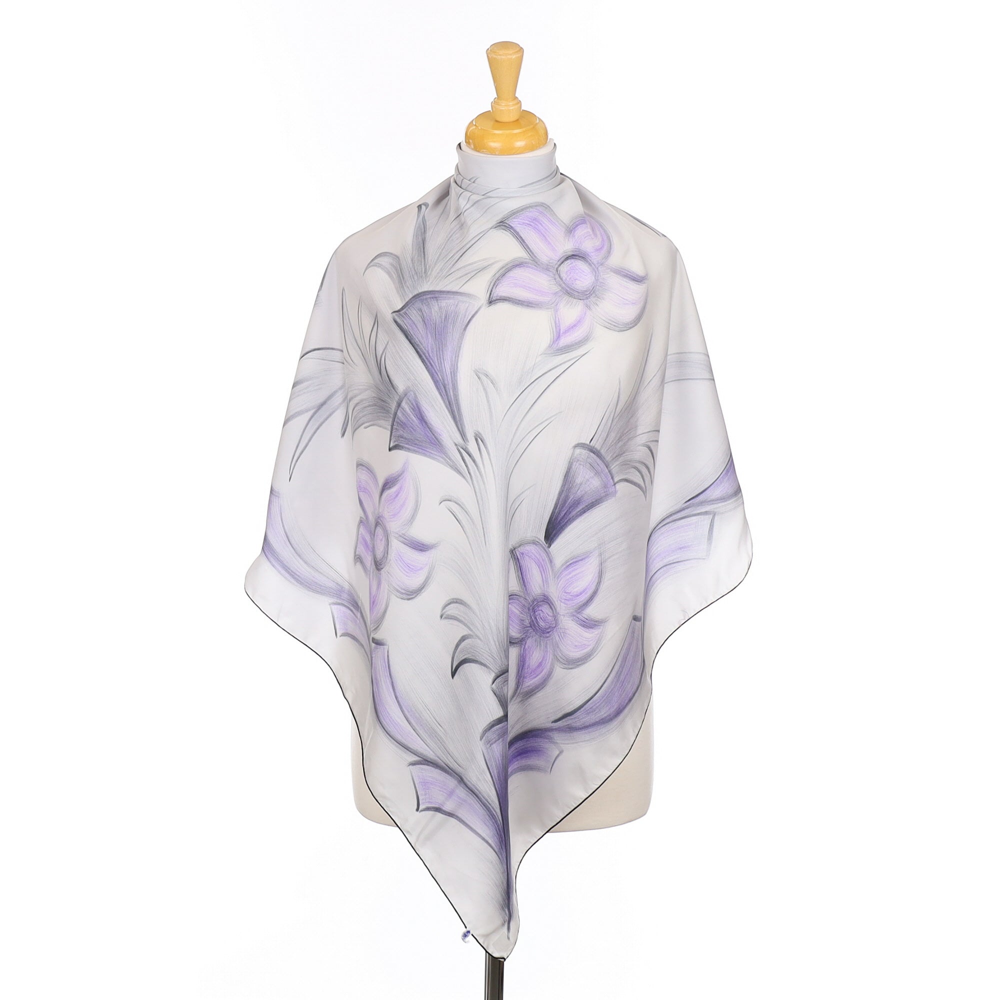 French Mauve and Grey Floral Vintage Silk Scarf