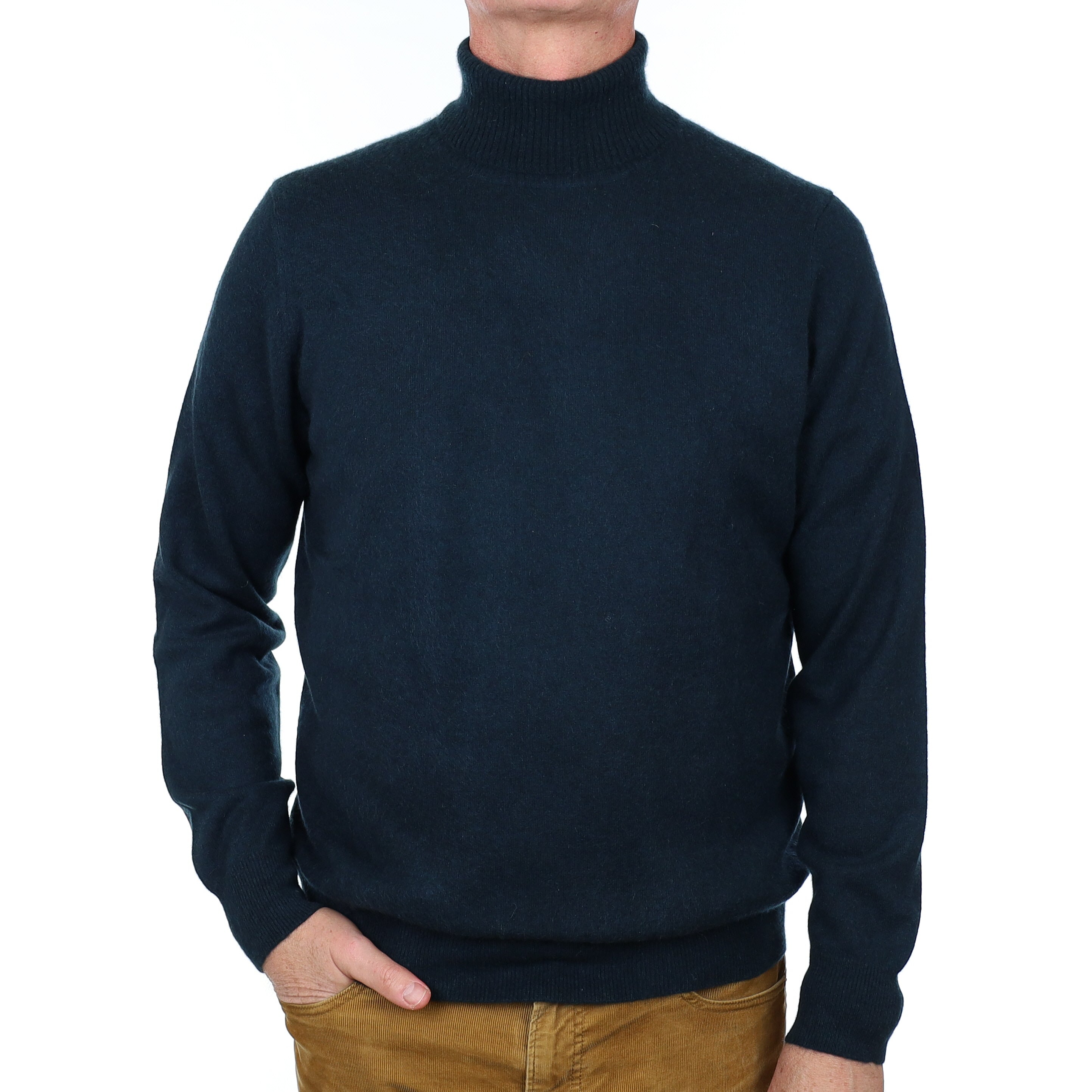 Men’s Deep Forest Green Cashmere Polo Neck Jumper Extra Large