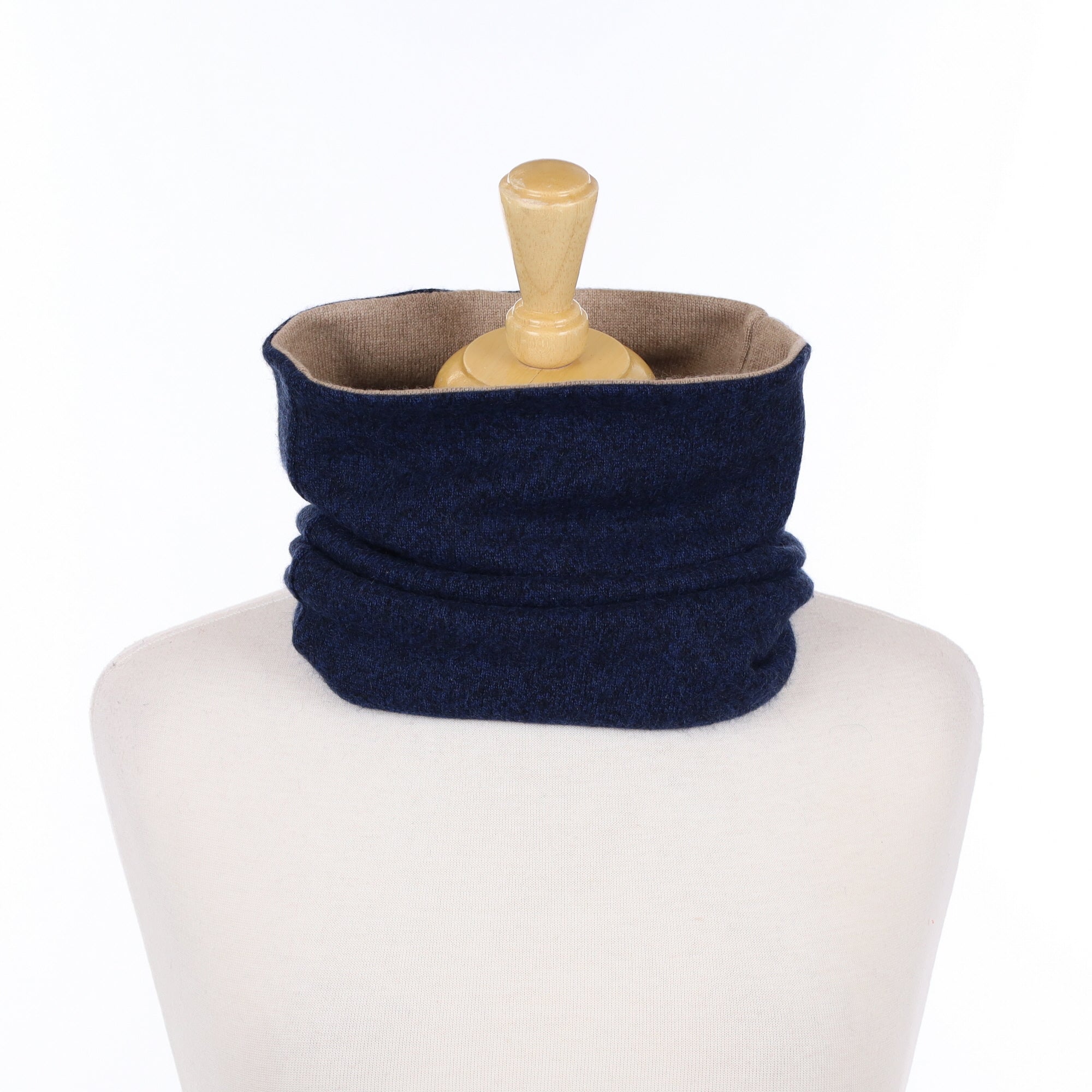 Midnight Blue and Fawn Luxury Double Layered Snood