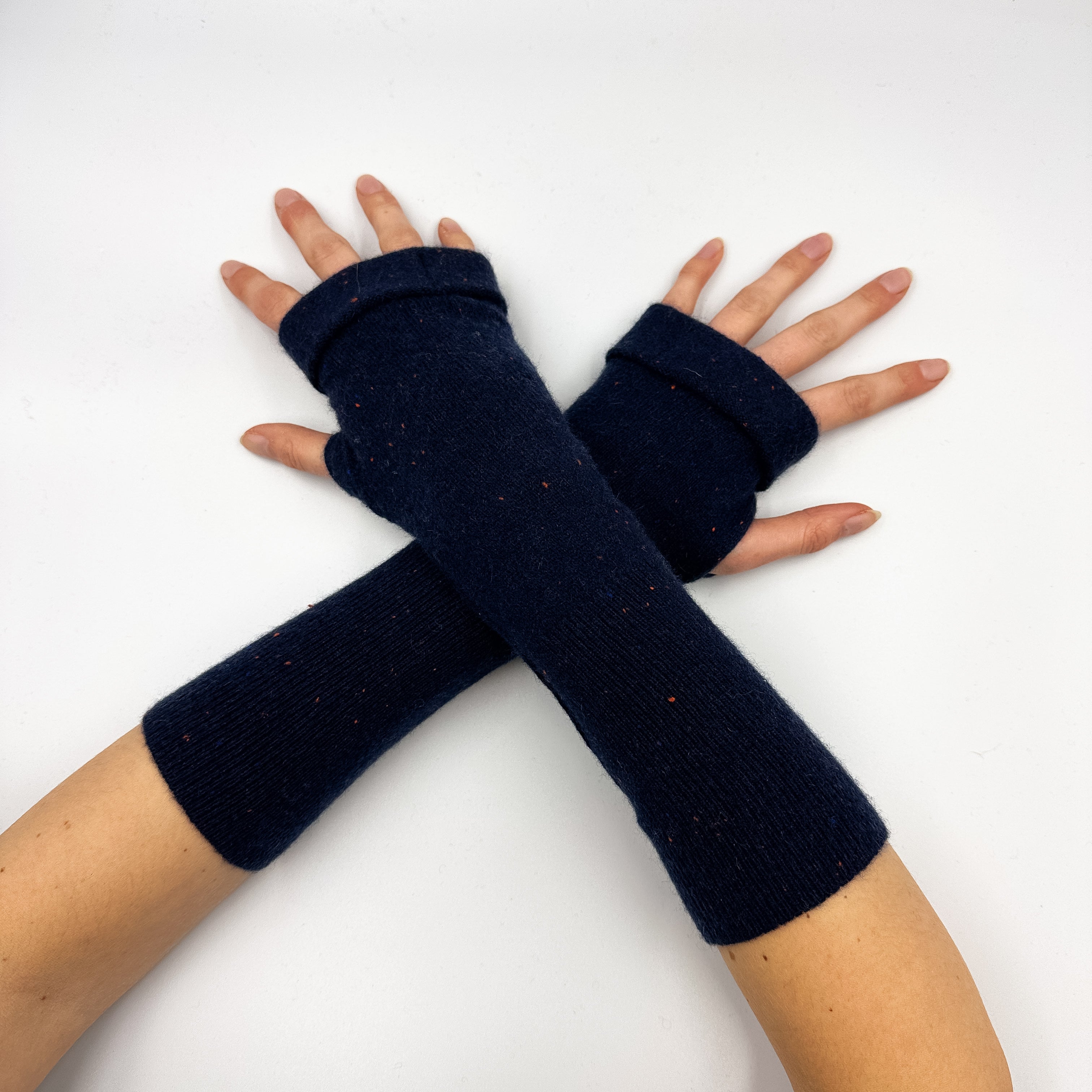 Navy Speckled Fingerless Gloves