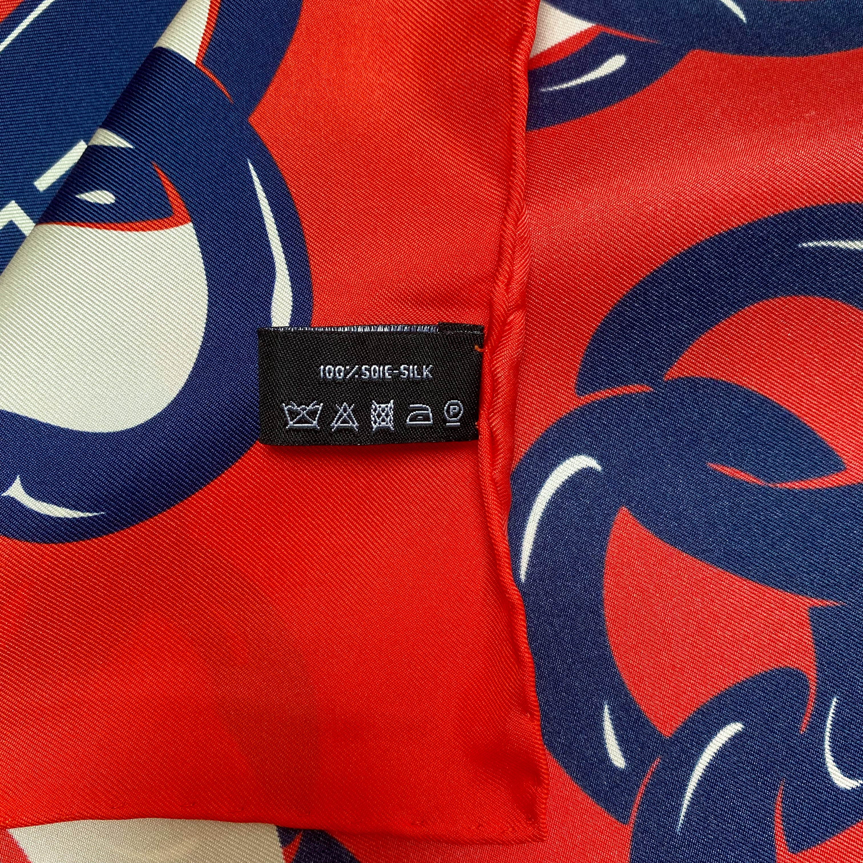 Brand New Chanel Red, White and Blue Silk Scarf