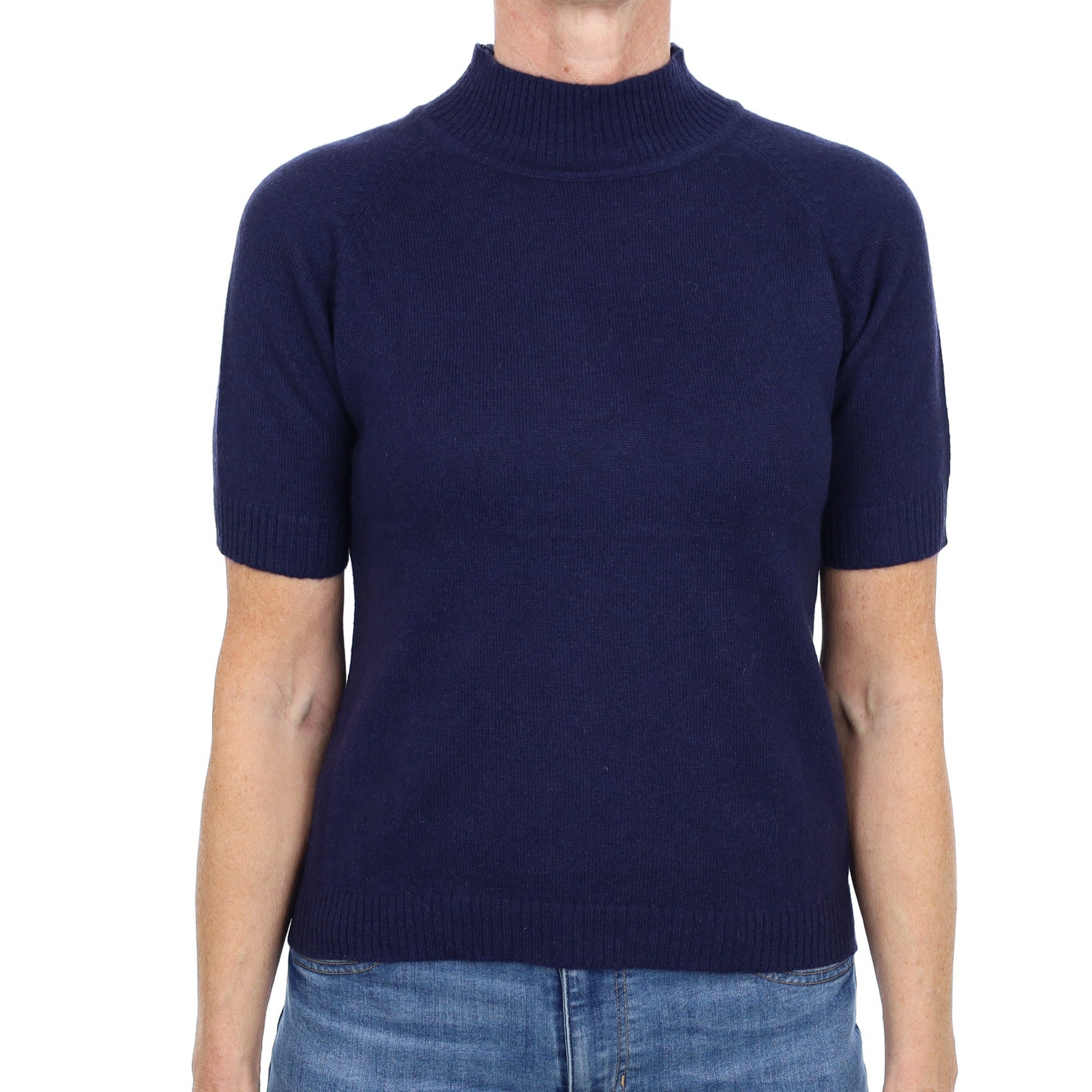 French Navy Cashmere Turtle Neck Short Sleeved Jumper Small