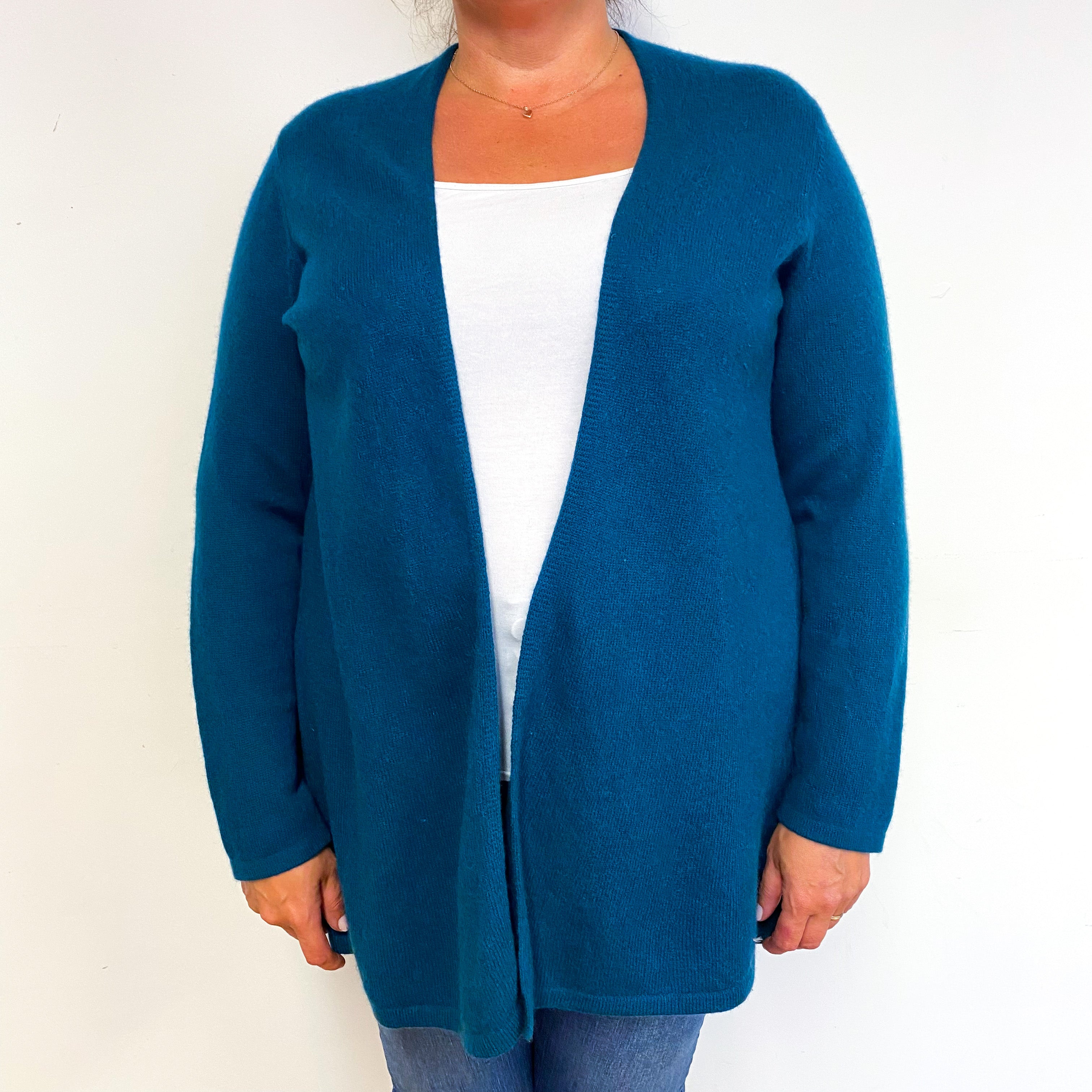Teal Green Cashmere Edge to Edge Cardigan Extra Large