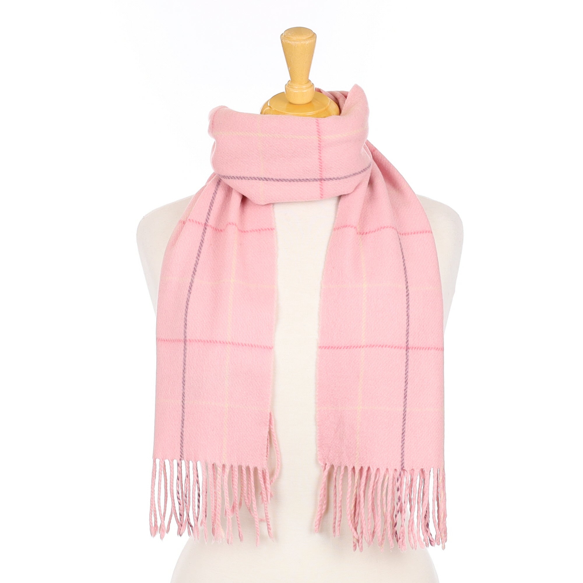Carnation Pink Checked Woven Scarf