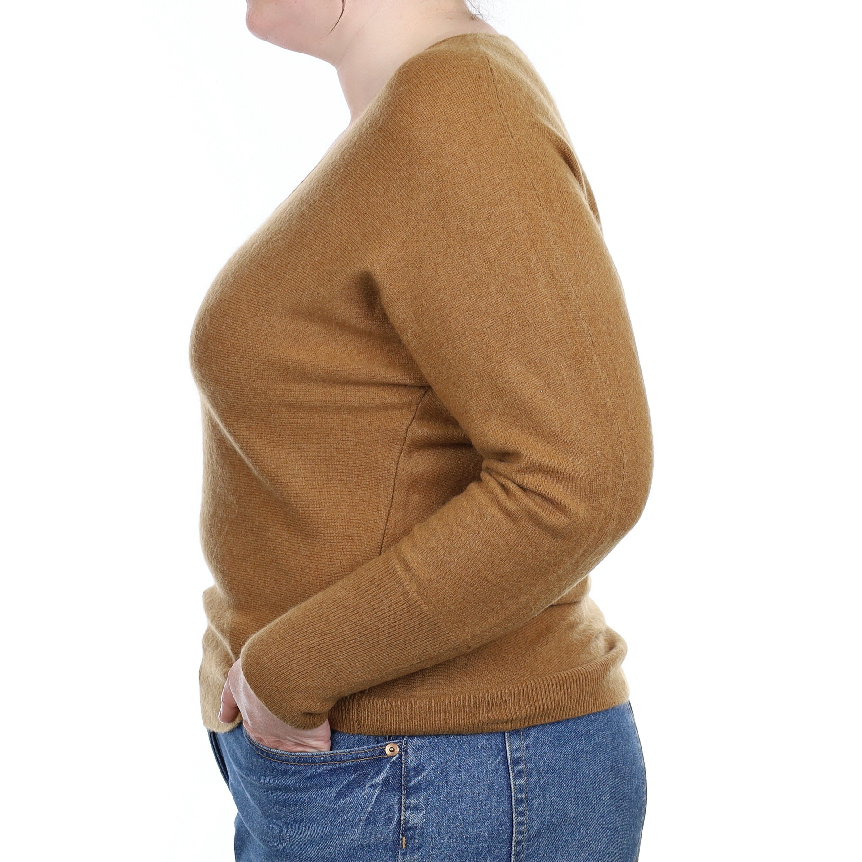 Butterscotch Brown Cashmere Batwing V Neck Jumper Large