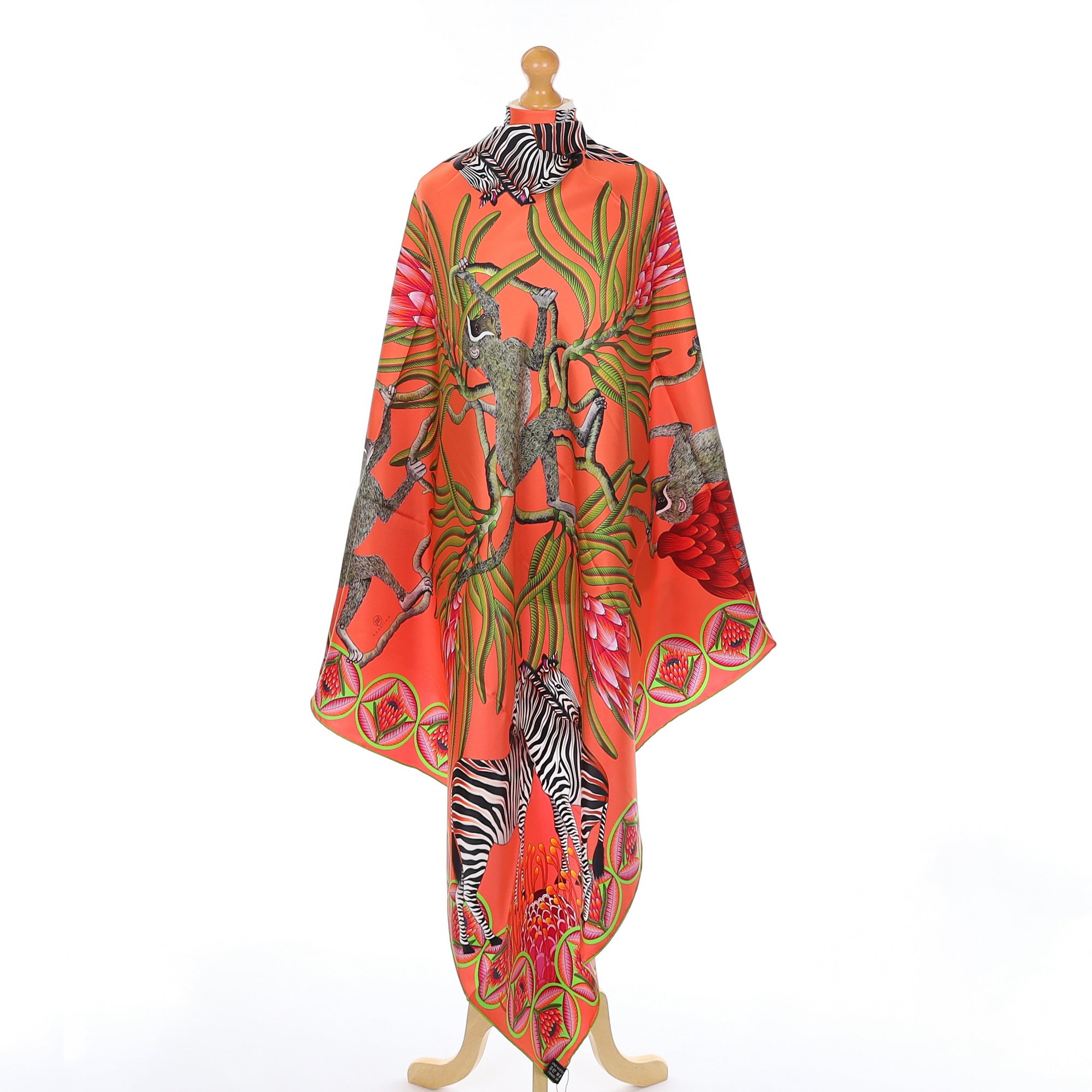 Brand New Bellezza Pink & Orange Zebra Safari Double Faced Silk Scarf Extra Large