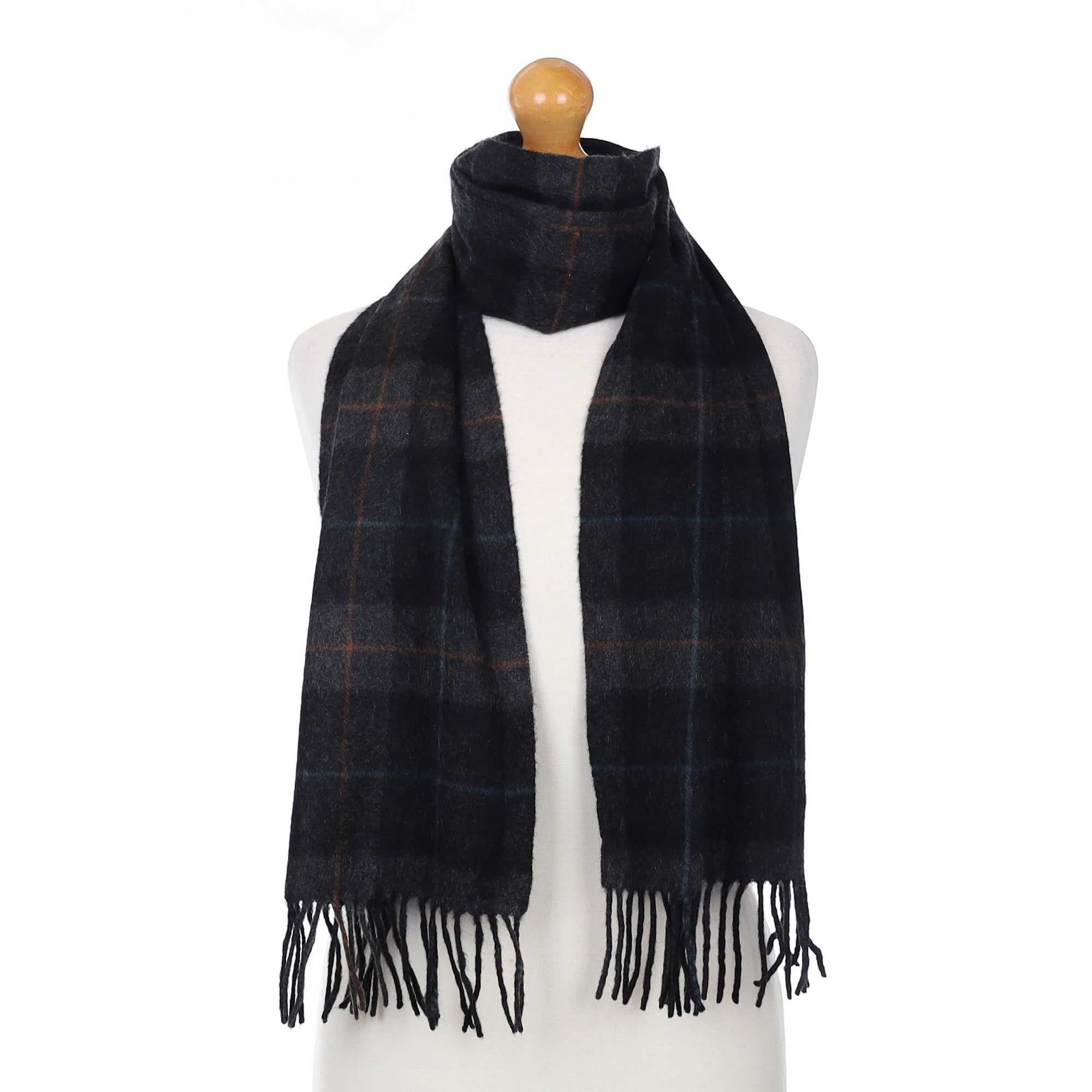 Graphite Grey Plaid Cashmere Woven Scarf