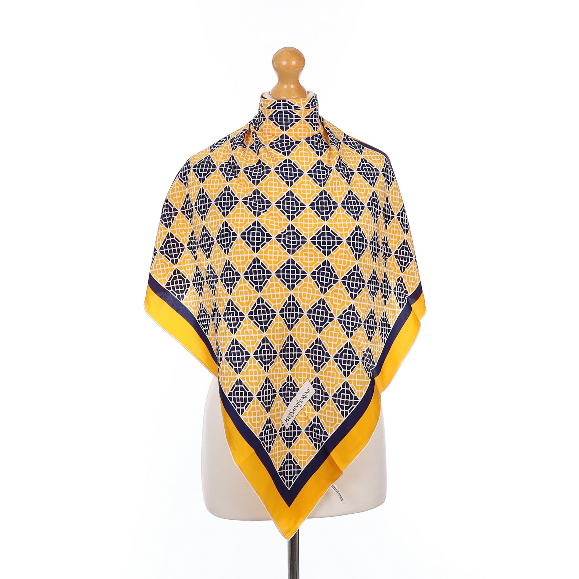 Pristine 1970’s Yves Saint Laurent Checked Vintage Silk Scarf