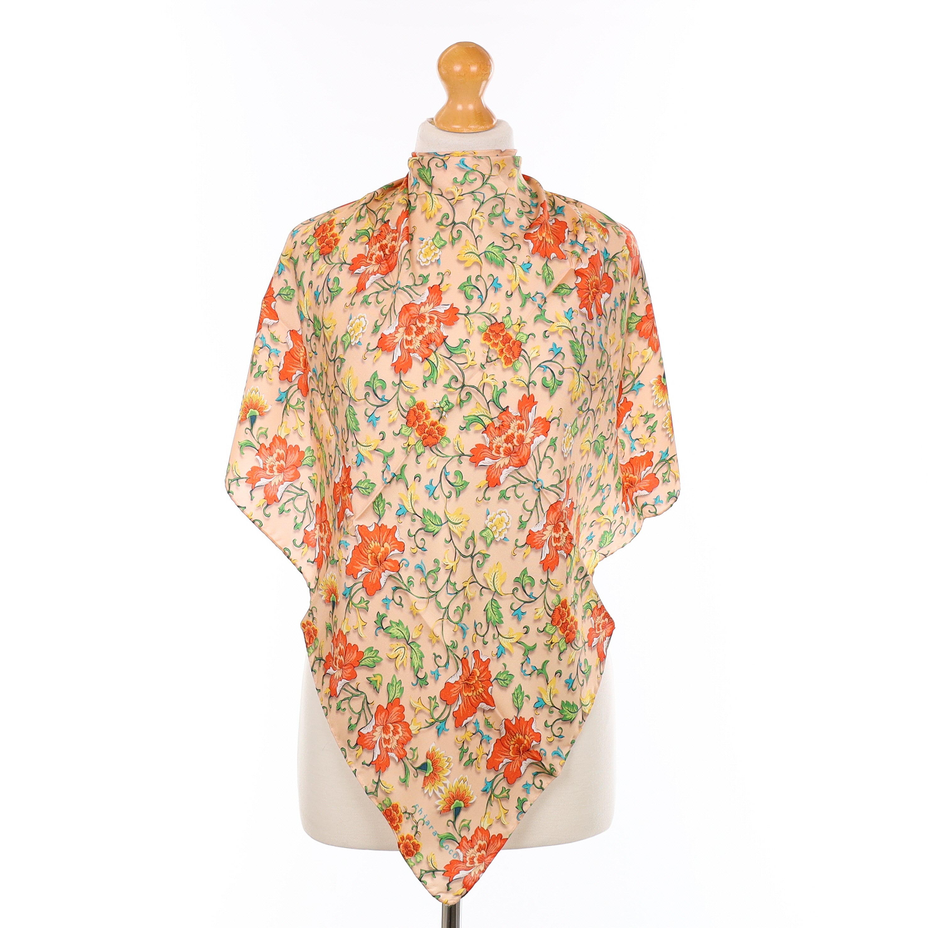 Brand New Italian Nude Pink Floral Silk Scarf