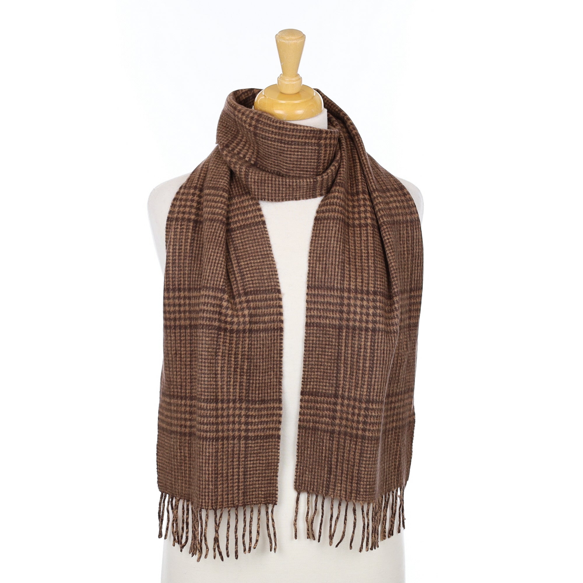 Brown Checked Cashmere Woven Scarf