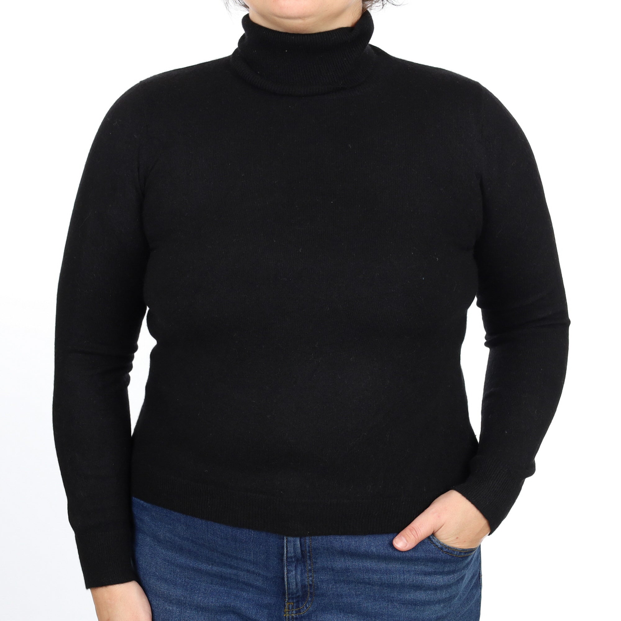 Black Cashmere Polo Neck Jumper Large