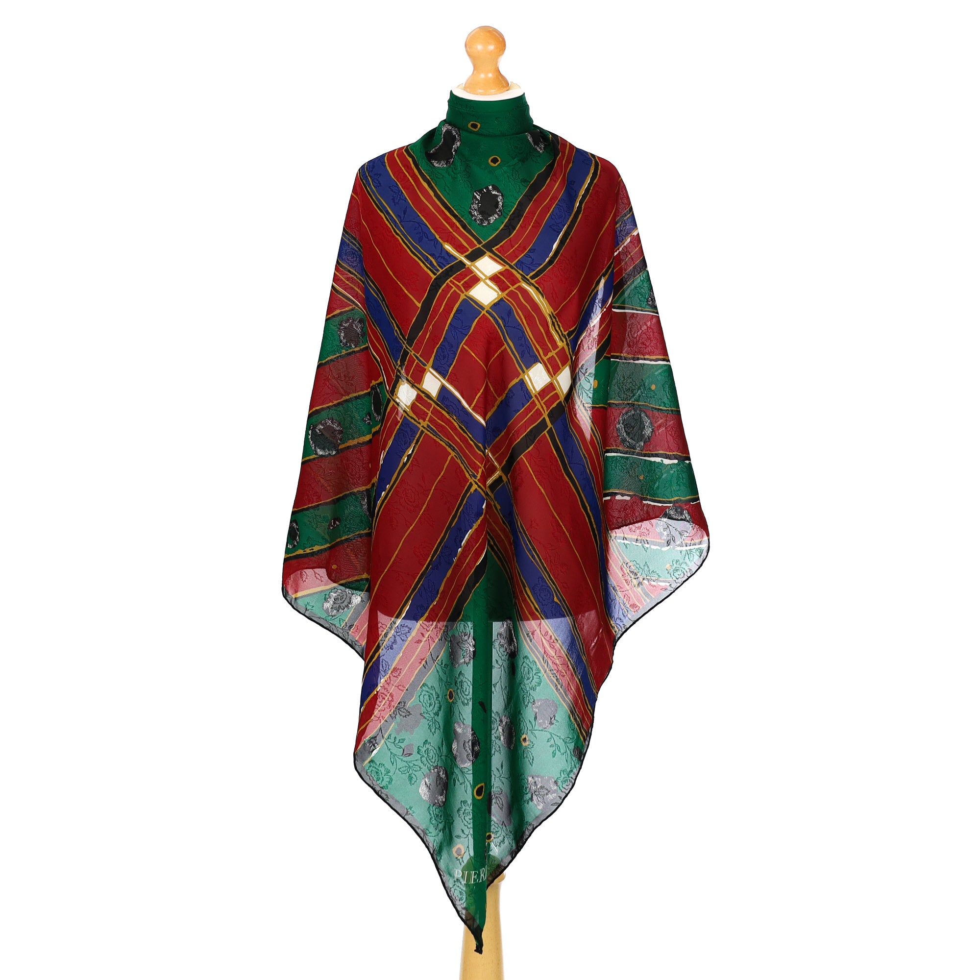Pierre Balmain Green Red and Blue Vintage Silk Scarf