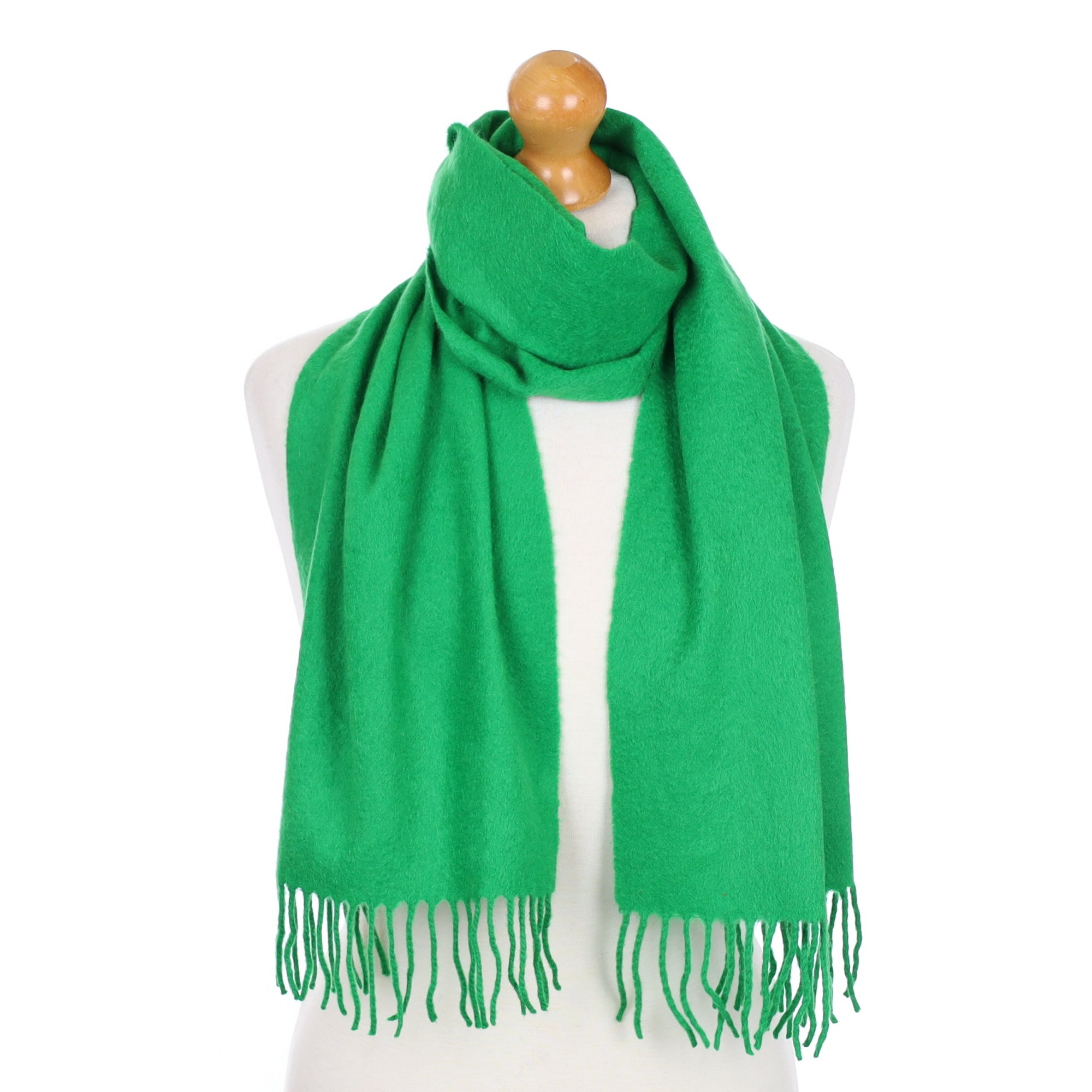 Bright Neon Green Fringed Cashmere Woven Scarf