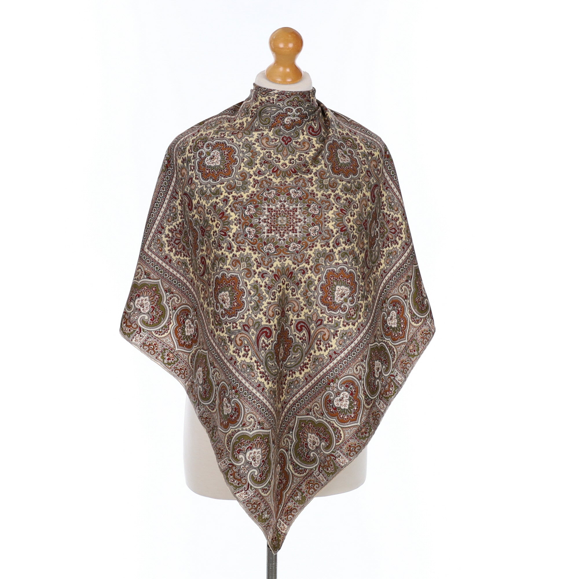 Paisley Brown Green and Cream Silk Scarf