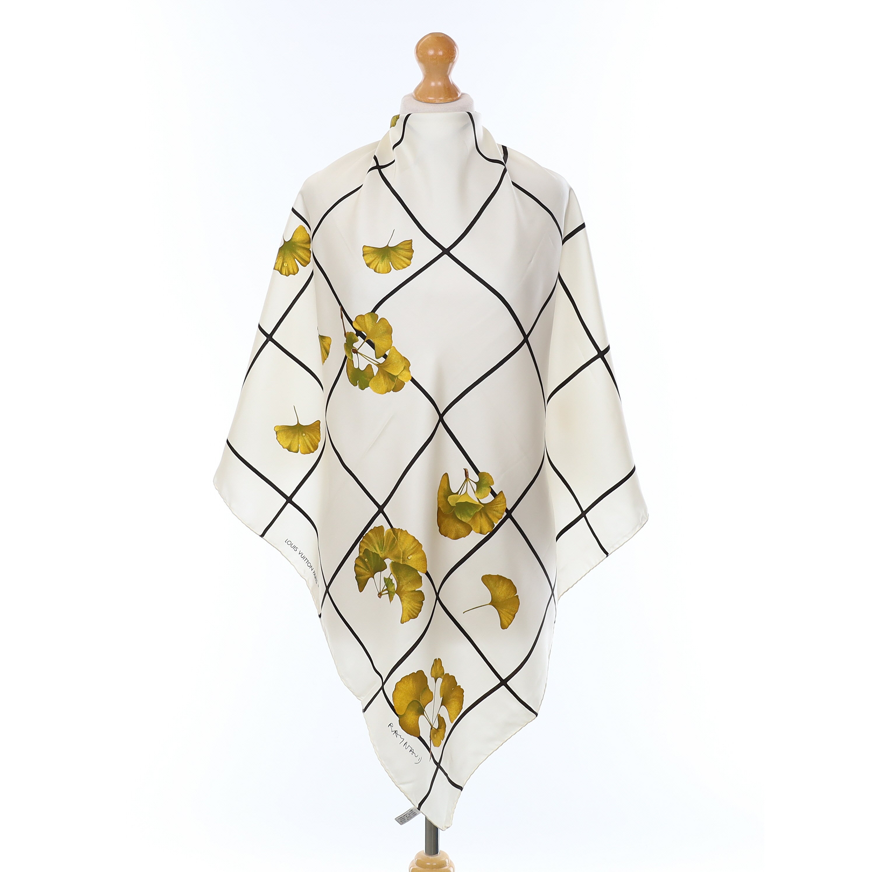 Brand New Louis Vuitton Ginkgo Leaf Grid Silk Scarf
