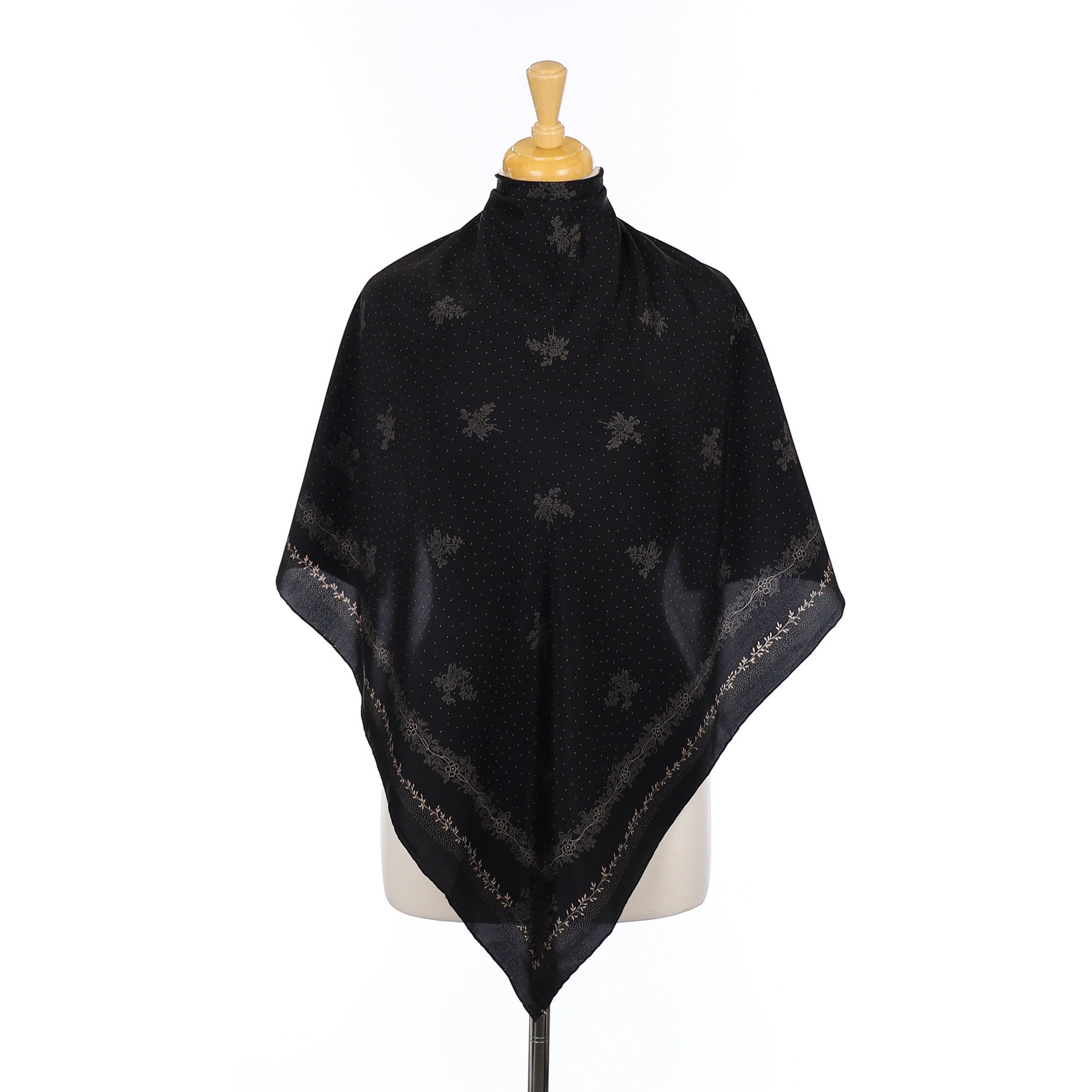 Unworn 1970’s Italian Black Ostinelli Silk Scarf