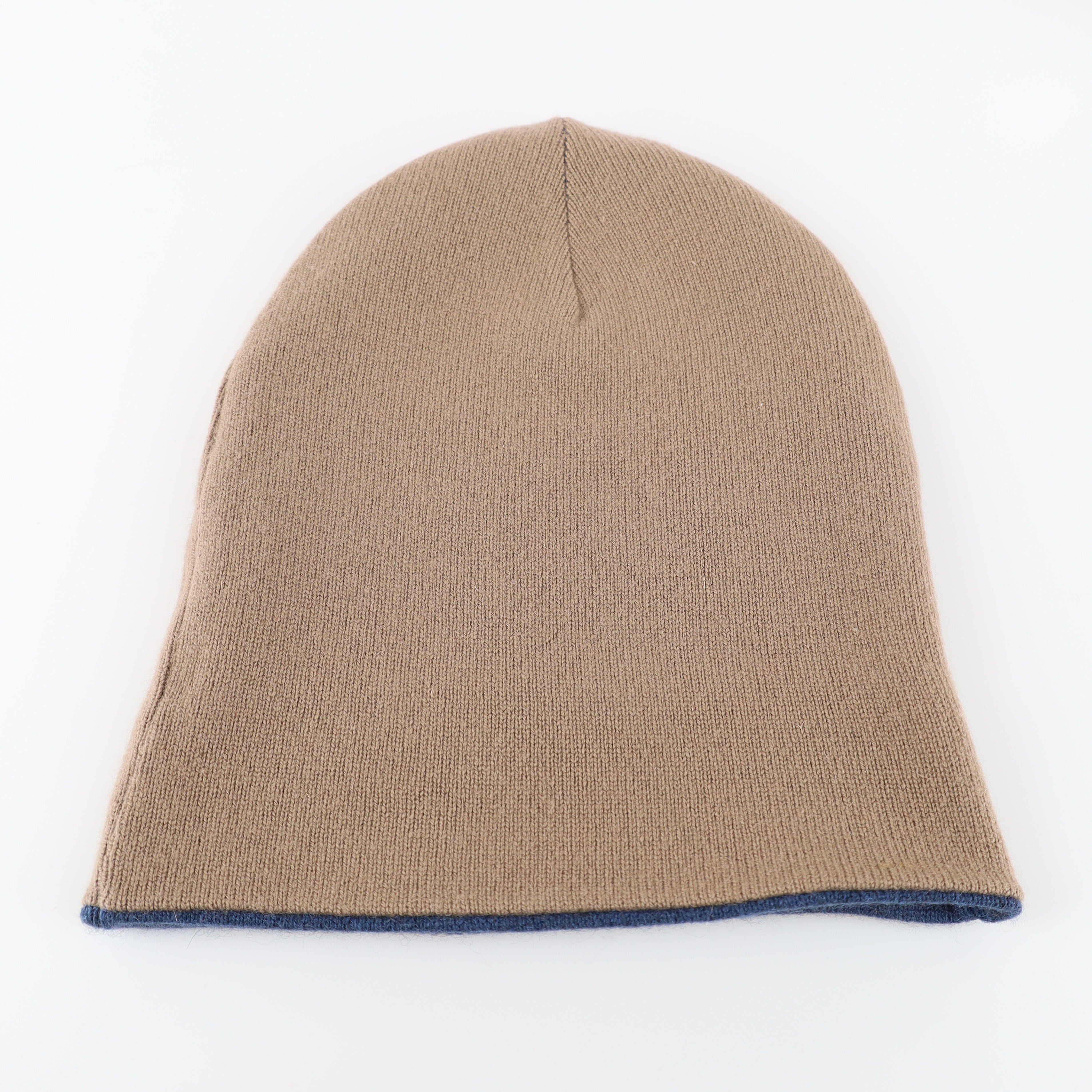Taupe and Naval Blue Reversible Cashmere Beanie Hat
