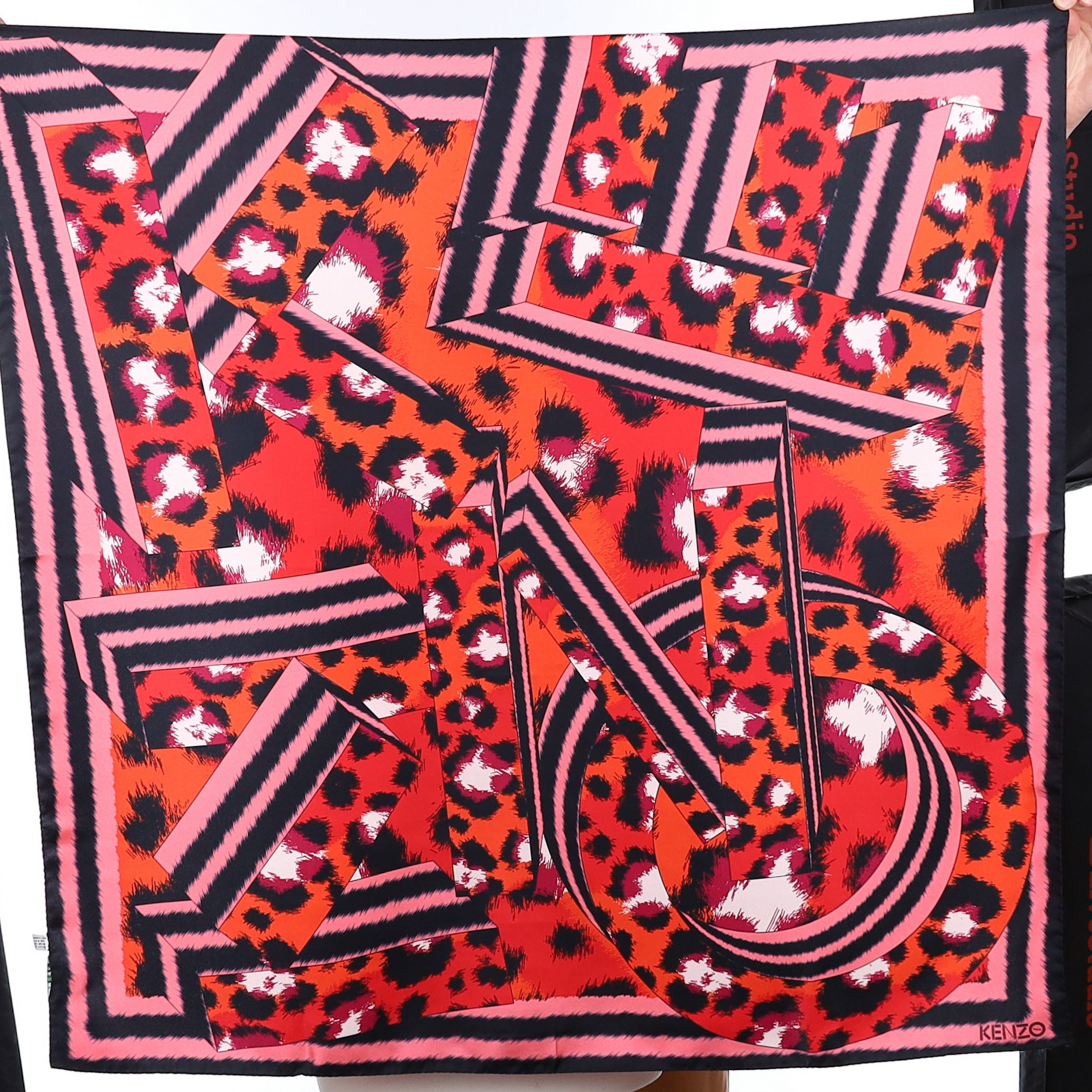 Brand New Kenzo Red Abstract Silk Scarf