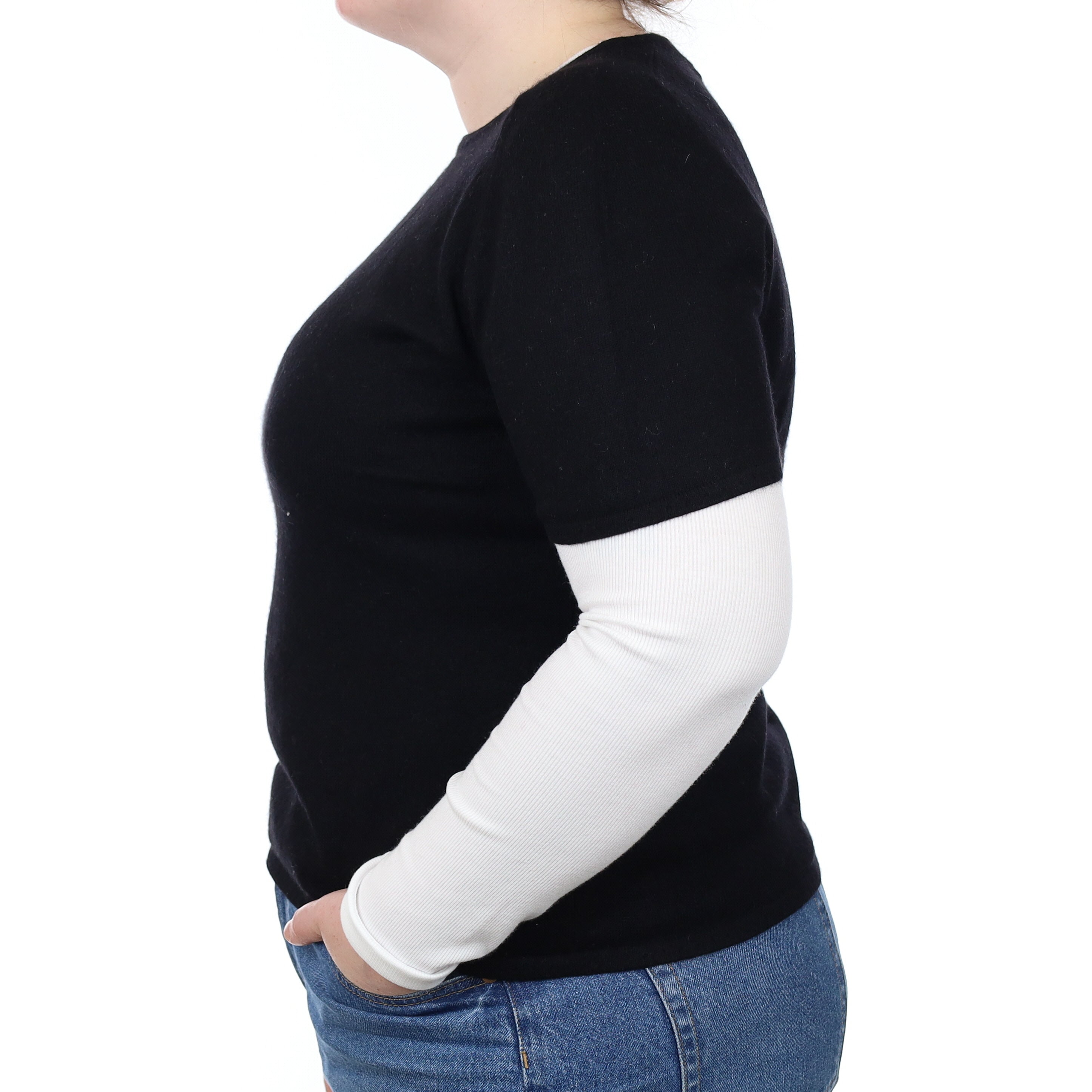 Black Cashmere Short Sleeved Crew Neck Jumper Large