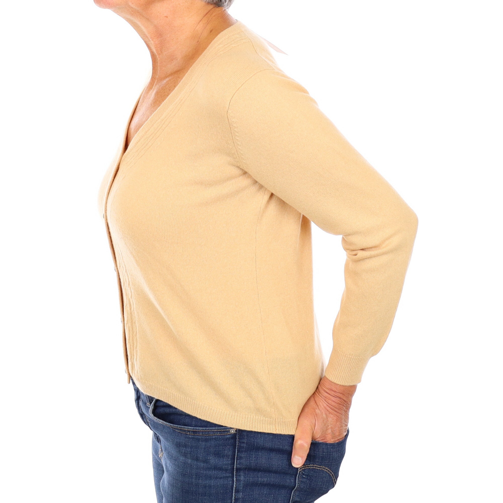 Apricot Beige Cashmere V Neck Cardigan Medium