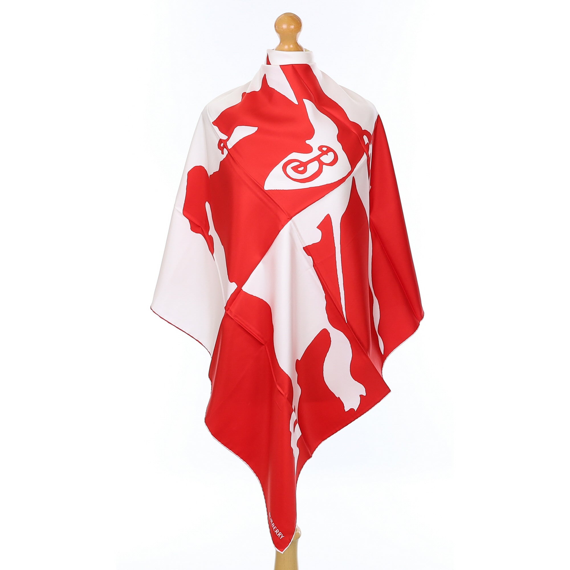 Brand New Burberry Equine Red and White Silk Scarf