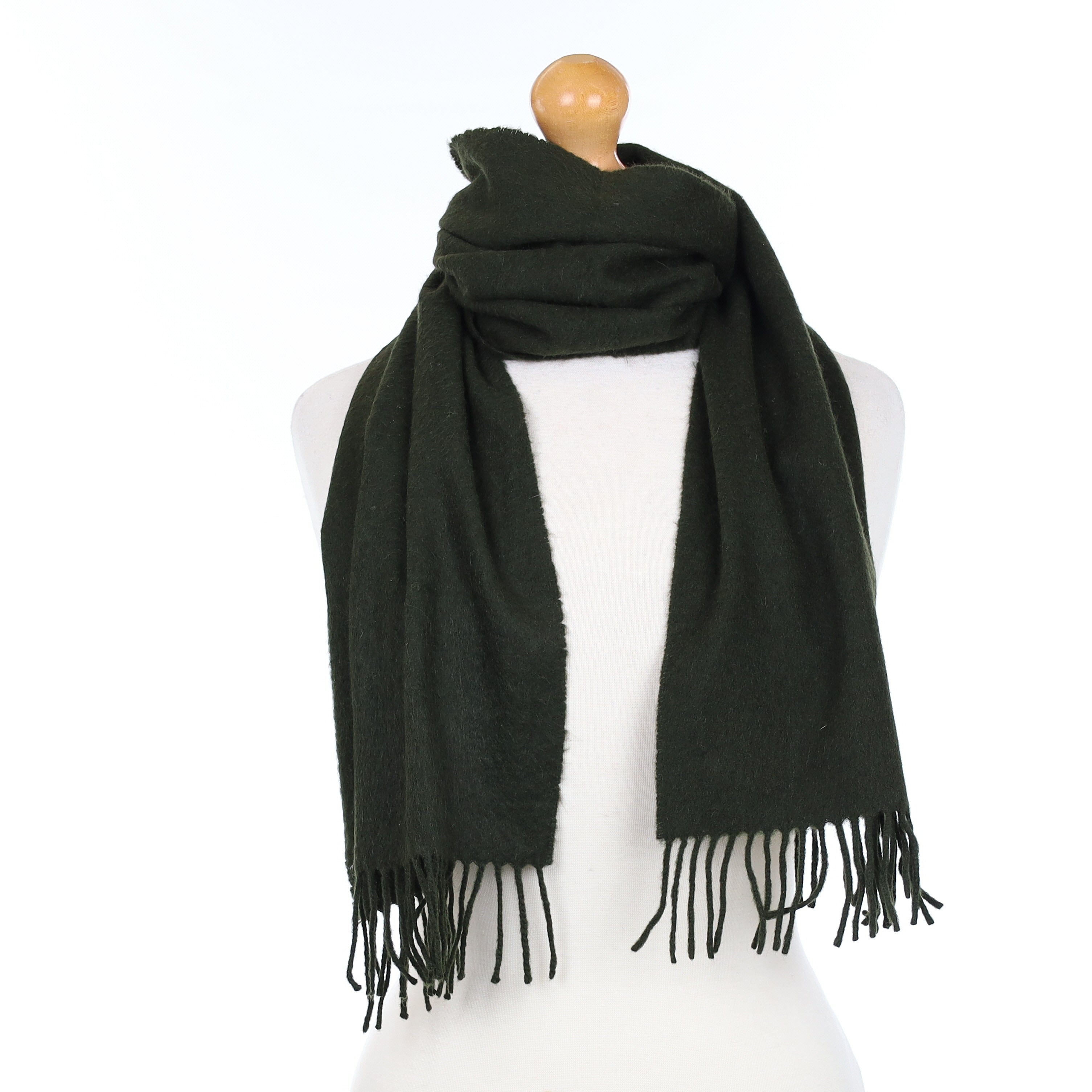 Deep Khaki Green Cashmere Woven Scarf