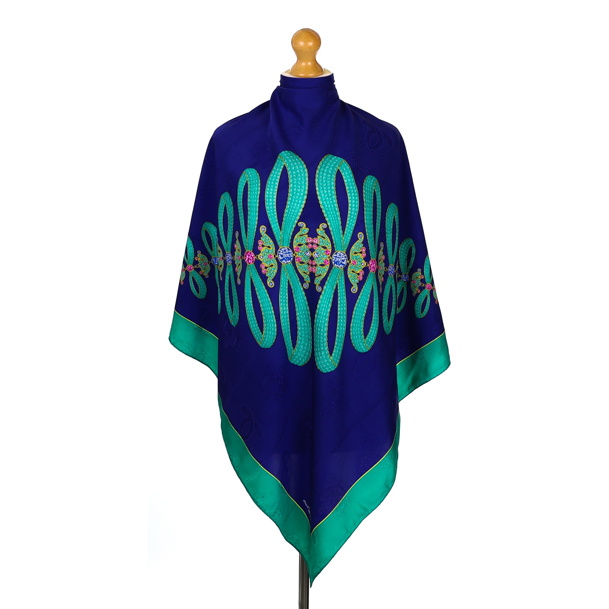 Cartier Royal Blue and Emerald Green Silk Scarf