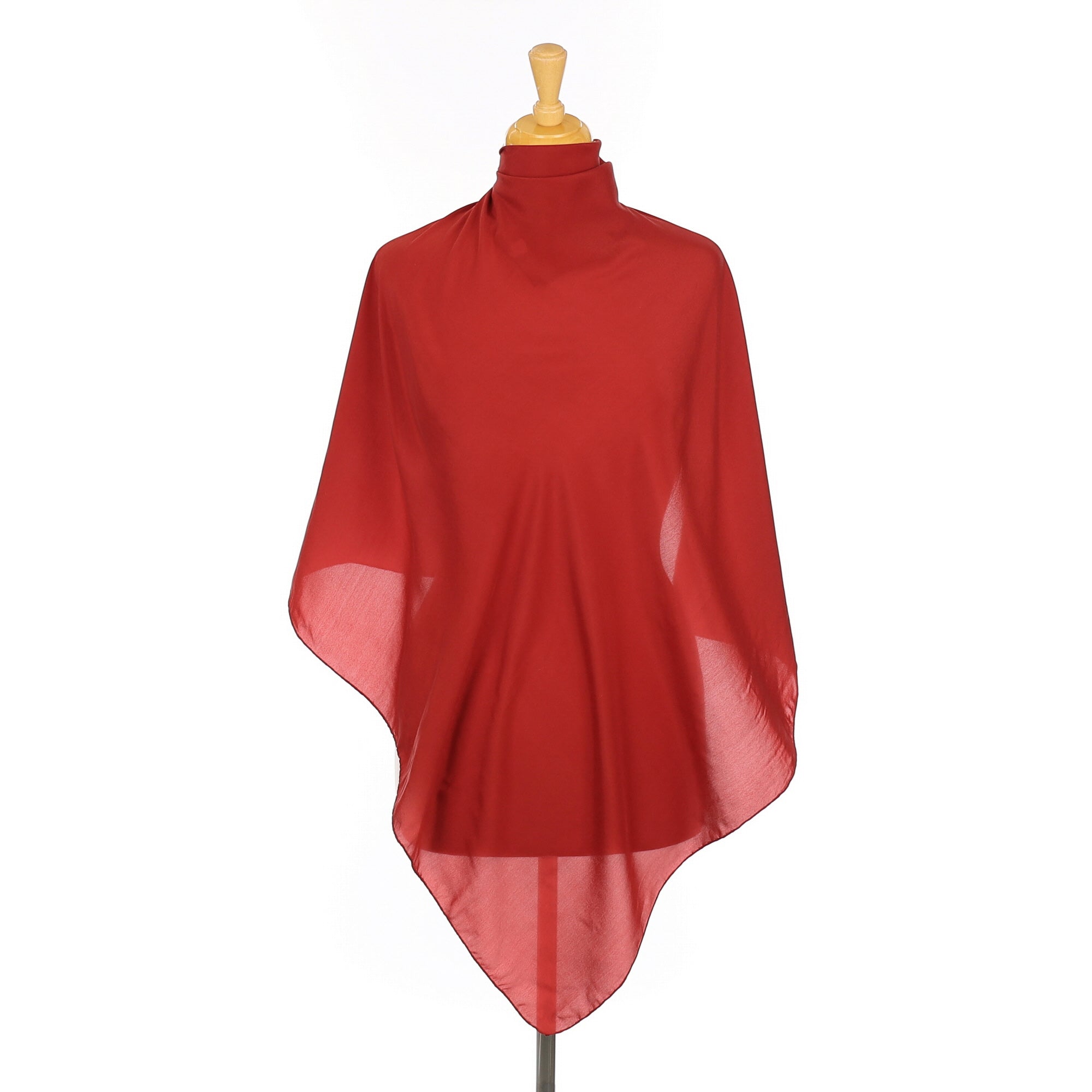 Deep Red Plain Crepe de Chine Silk Scarf
