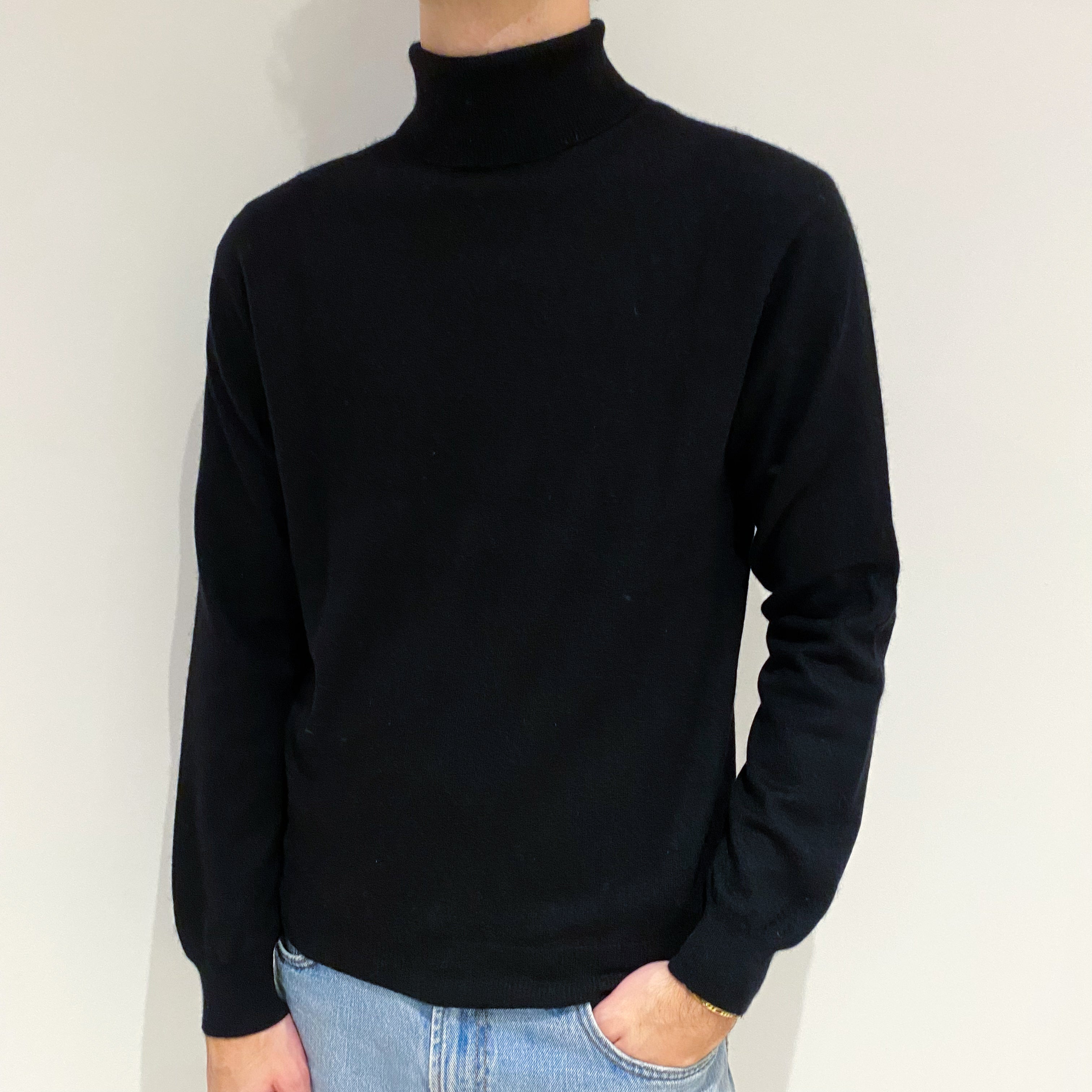 Men's Black Cashmere Polo Neck Jumper Large